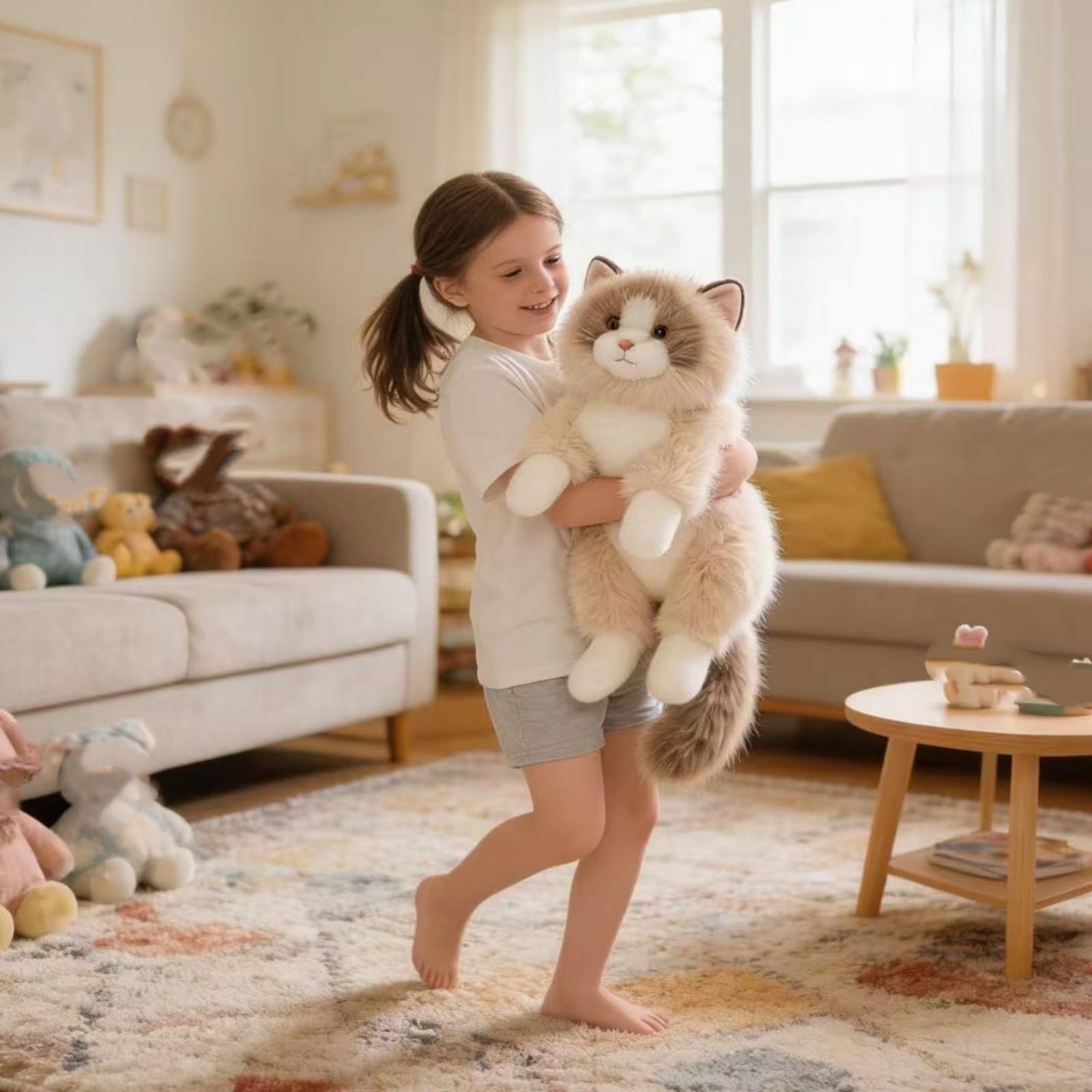 Ragdoll Gato de peluche, juguete de peluche realista para niños, gato tumbado, juguete de peluche, regalo para abrazar y jugar (A, 65 cm)