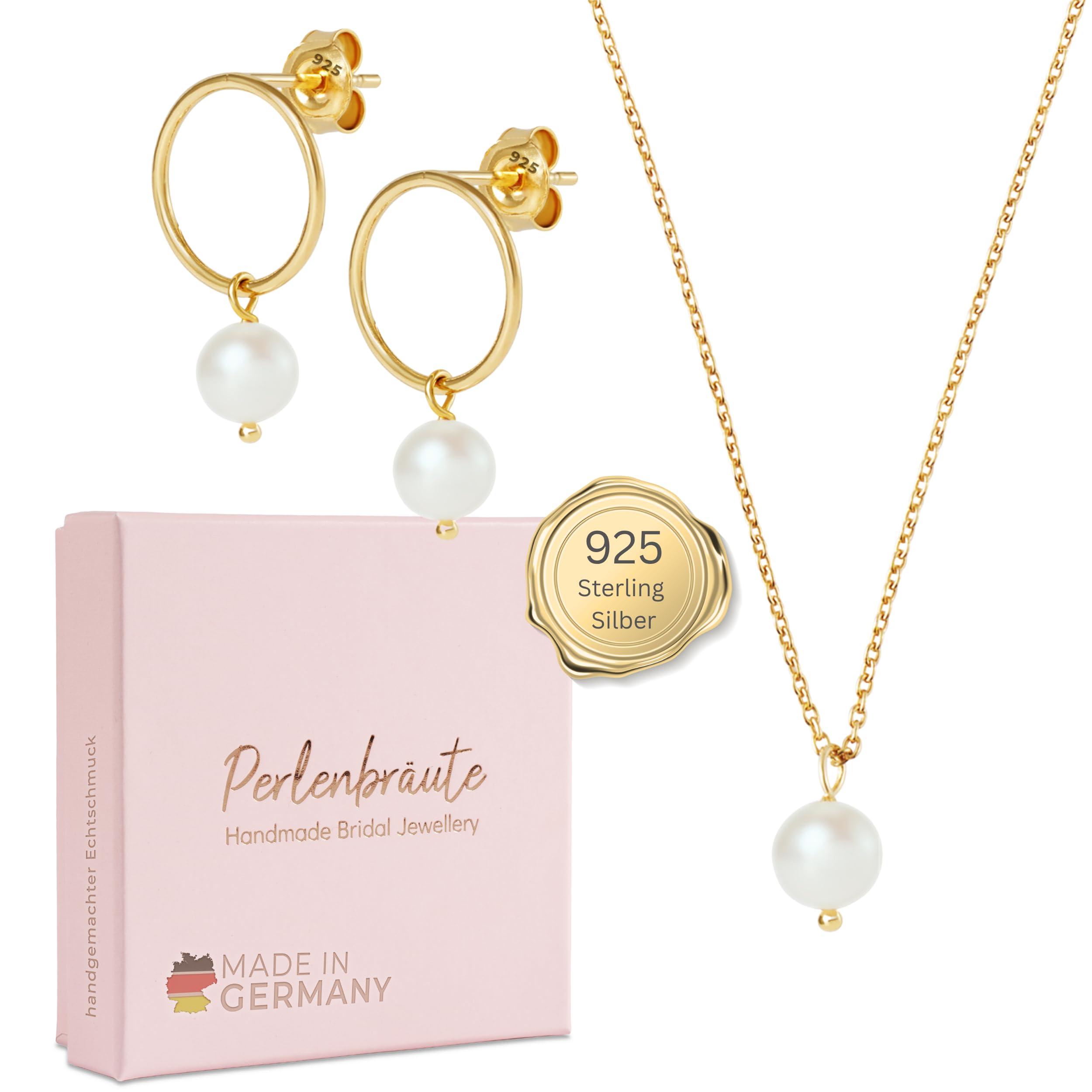 Schmuck mit Perlen Hochzeit – premium 925 – Ohrringe Braut – hochwertiger Brautschmuck Perlen – Damen Schmuck gold Braut – Brautohrringe, Ohrstecker