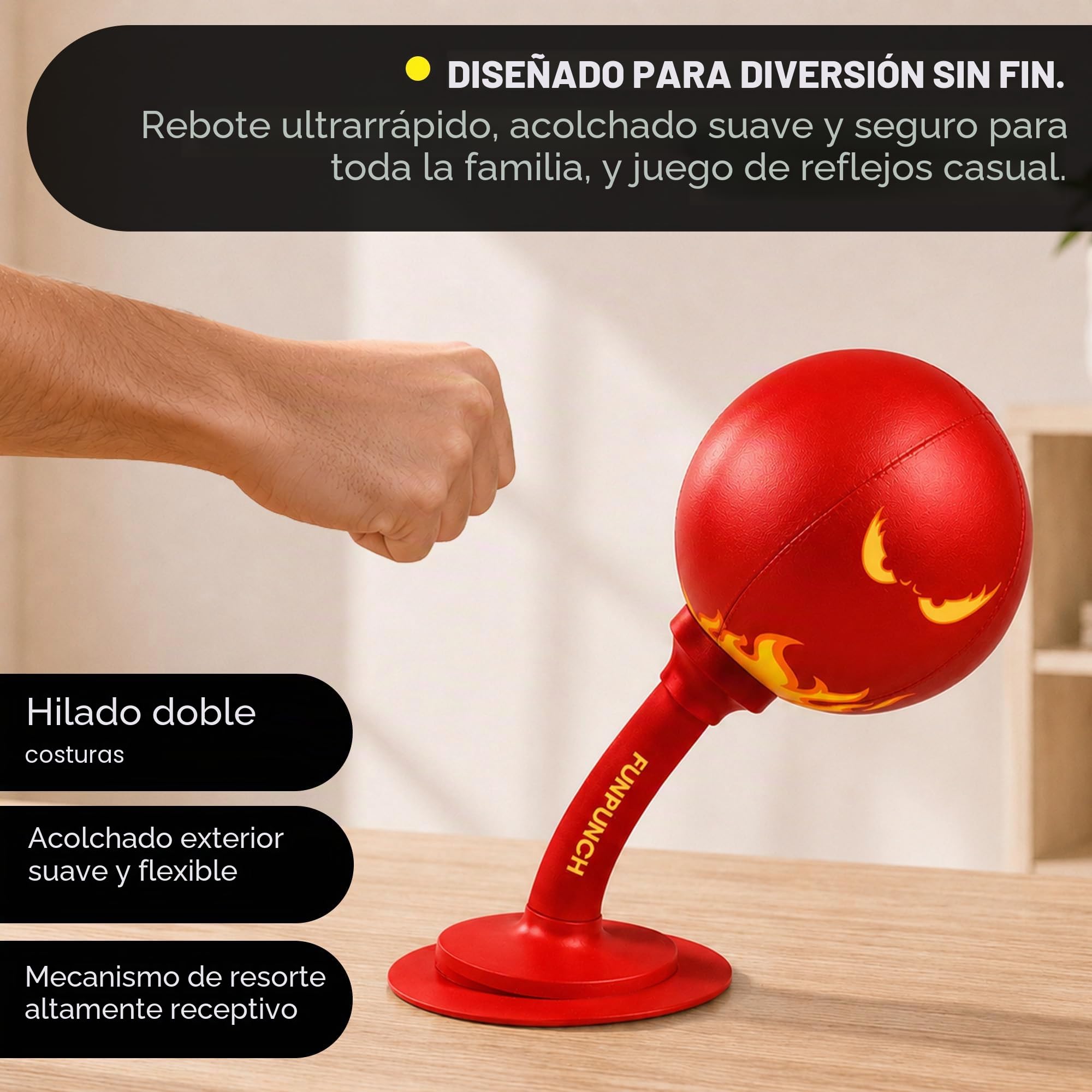 Saco de Boxeo de Escritorio - Innovador con Ventosa, Ideal para aliviar estrés, Entrenamiento de Reflejos y Enfoque. Hecho de Cuero y Espuma, Entrenamiento Intenso