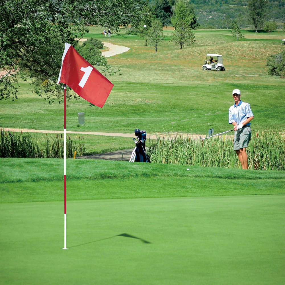 Mini Drapeaux de Golf pour Putting Green, Trou de Tasse et Drapeau pour Terrain de Golf, Accessoires de mât Amovibles Portables avec kit combiné Rouge, idée Cadeau