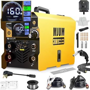 MIG Welder Portable Welding Machine 160A 110V/220V Dual Voltage 3-in-1 Flux Core Mig/Stick/Lift TIG Welding Set for Beginner - Indoor Outdoor Welders with IGBT Inverter Synergic Control LED Digital
