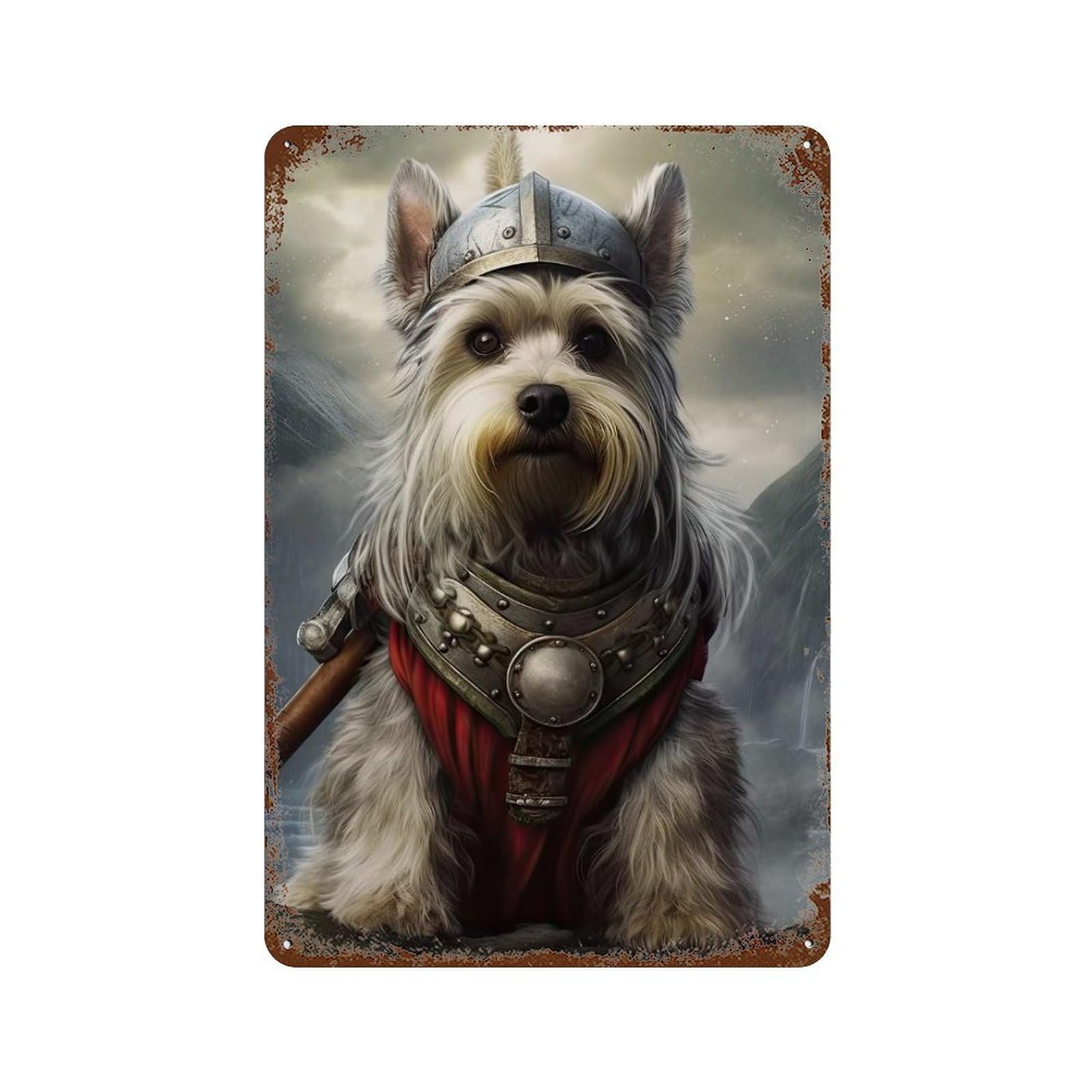 Schnauzer Viking 11.8"x7.9" Rust Effect Tin Sign, Vintage Wall Decor for Farmhouse, Kitchen And Entryway Decor