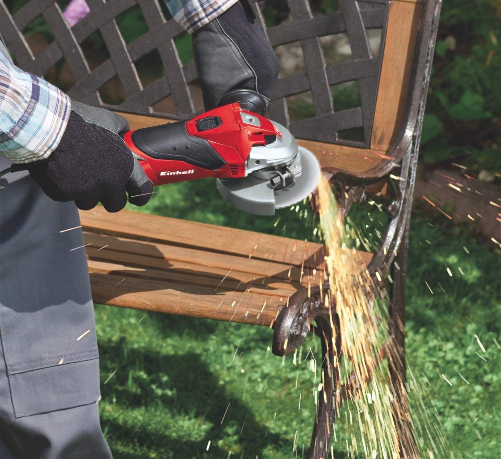 Einhell Amoladora angular - TC-AG 125 Kit. 850W, velocidad 12.000 1 / min, ø de disco de 125 mm, protector de disco, bloqueo del eje, cabezal de transmisión plano de aluminio