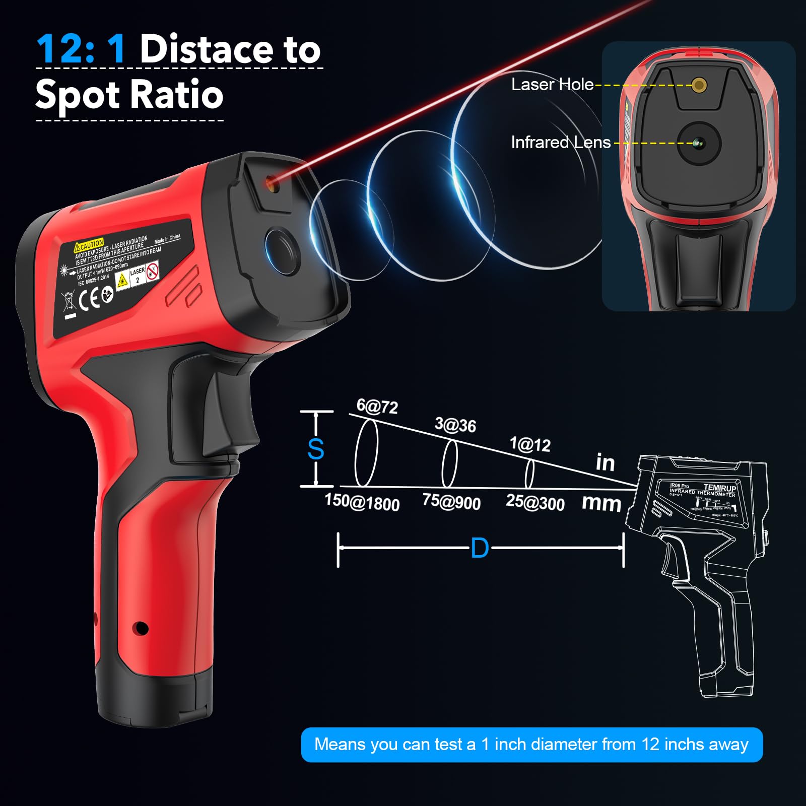 Pistola de temperatura con termómetro infrarrojo, -40.0 °C ~ 800.0 °C, pistola de temperatura láser digital con sonda para cocinar, hornos de pizza, planchas, carne, HVAC, pistola de