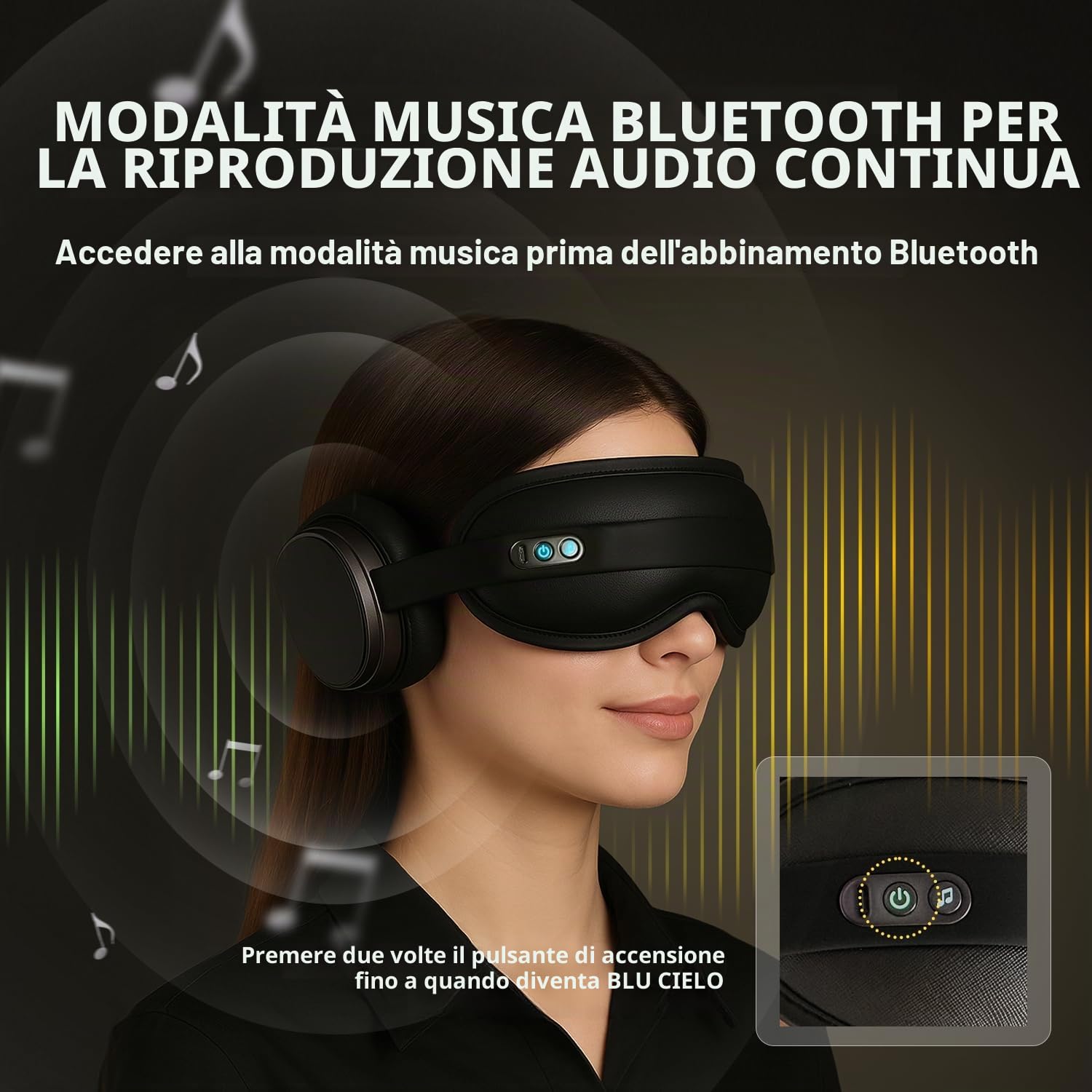 HubiCare - Maschera antirumore per gli occhi, con terapia termica e musica Bluetooth, per concentrarsi, rilassare, dormire meglio, meditare e alleviare la tensione (nero)