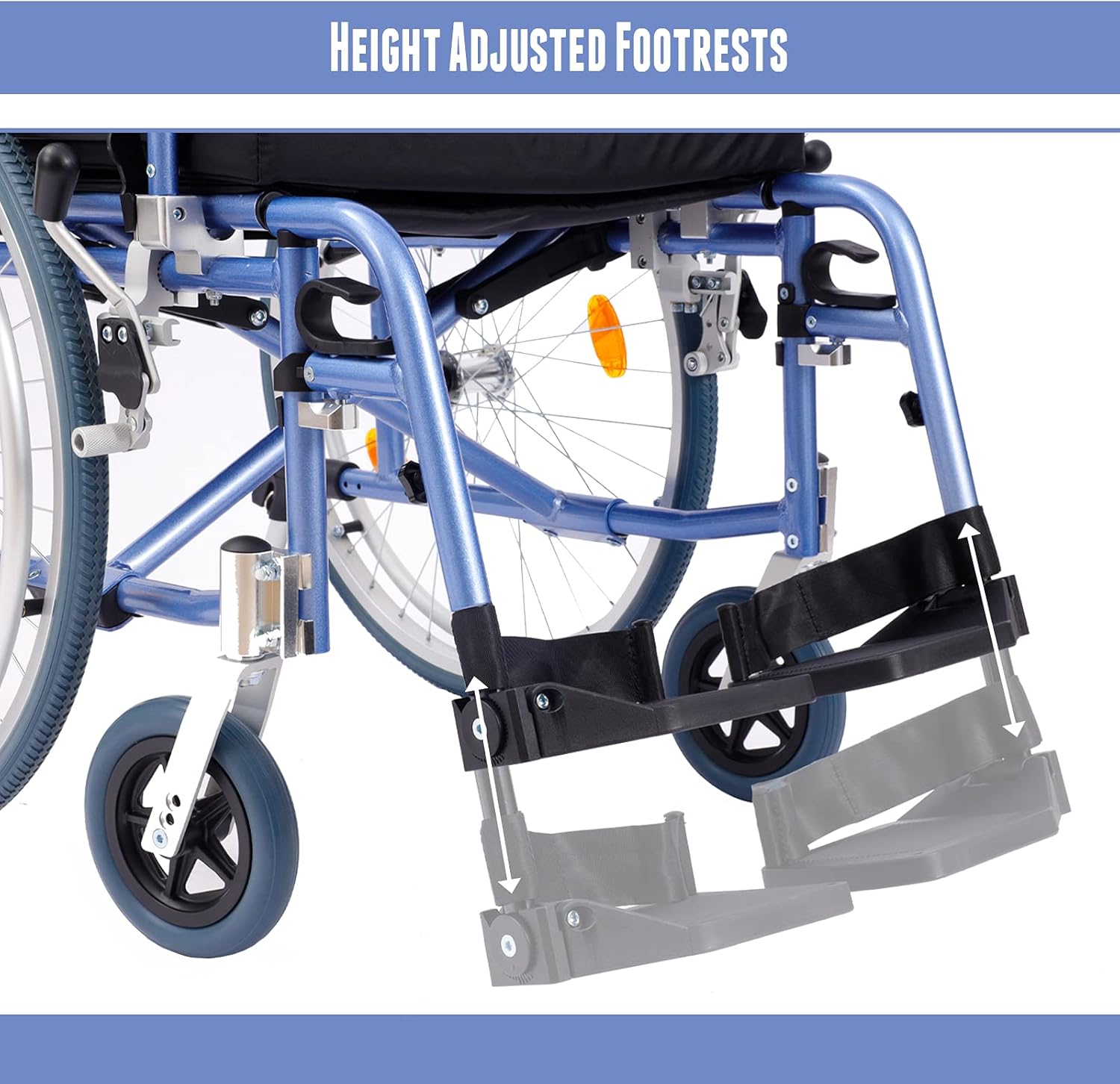 Medwarm Aluminum Multifuctional Manual Wheelchair with Flip Back Armrests, Swing Away Footrests and 24 Inch Rear Wheels, Blue : Health & Household