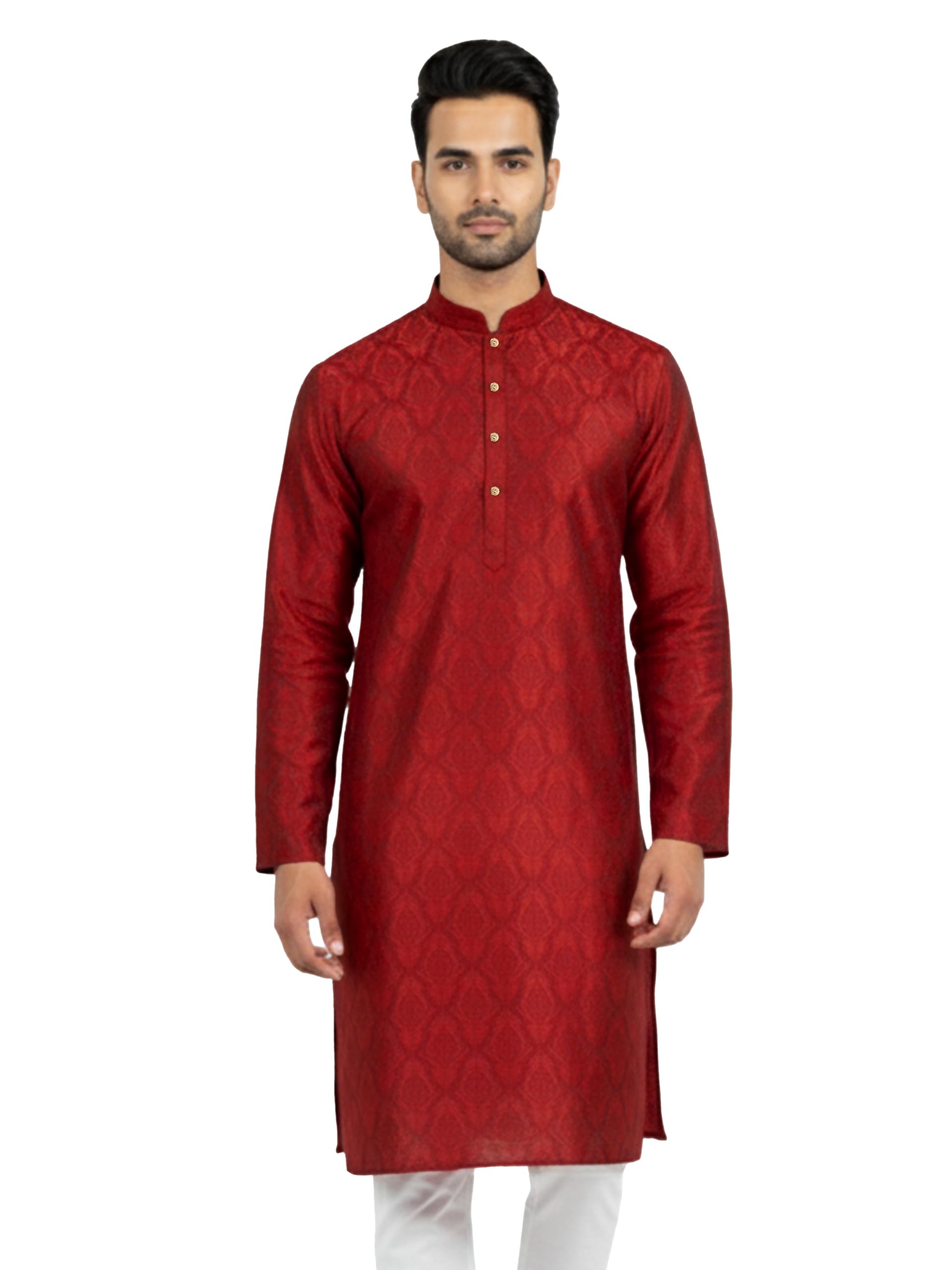 JBN Men's Maroon Silk Blend Kurta-image-14