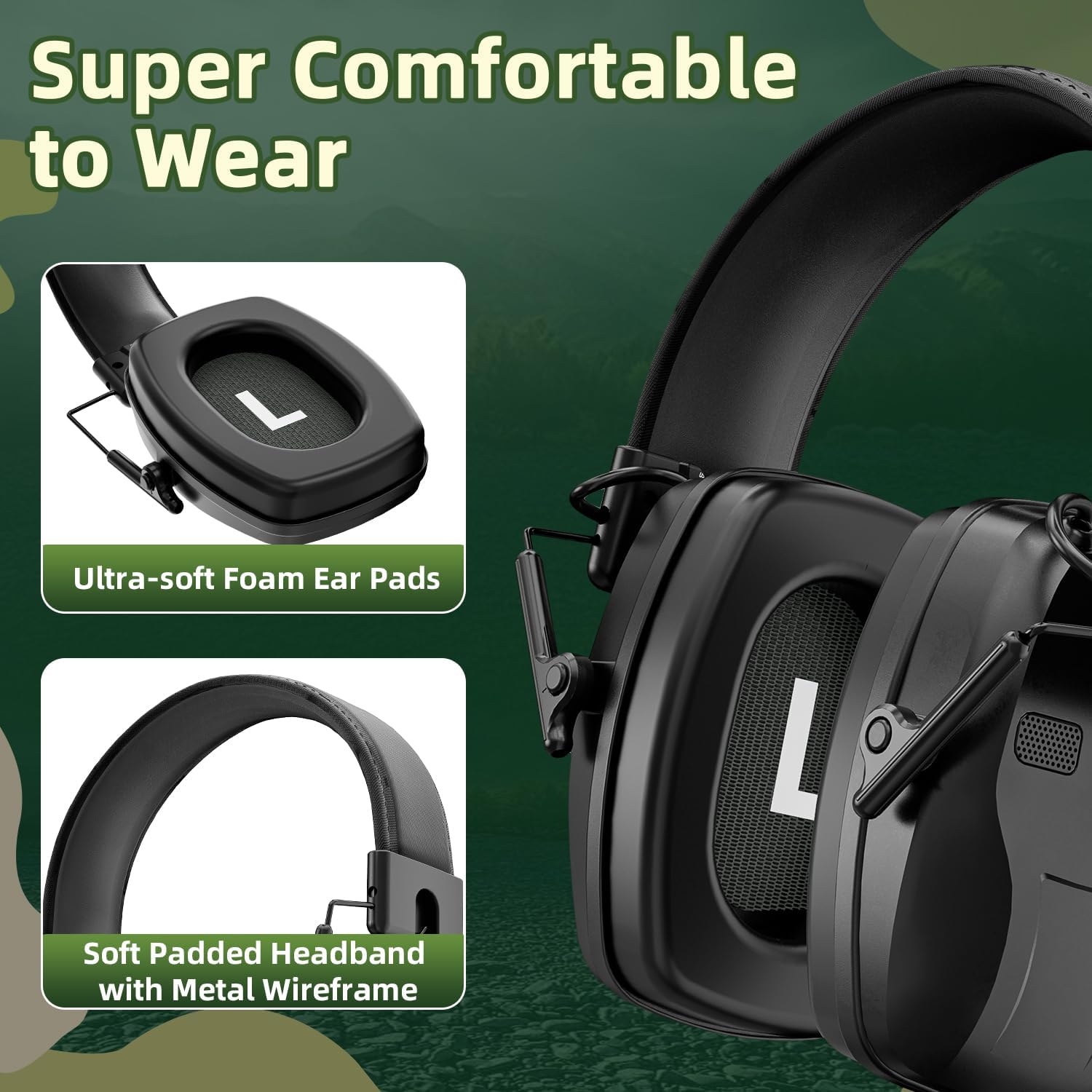 Rechargeable Shooting Protection Earmuffs with 4X Sound Amplification, Automatic Noise Cancelling Headphones Electronic Ear Muffs Music Volume Adjustable Folding for Hunting Racing Mowing - Image 9