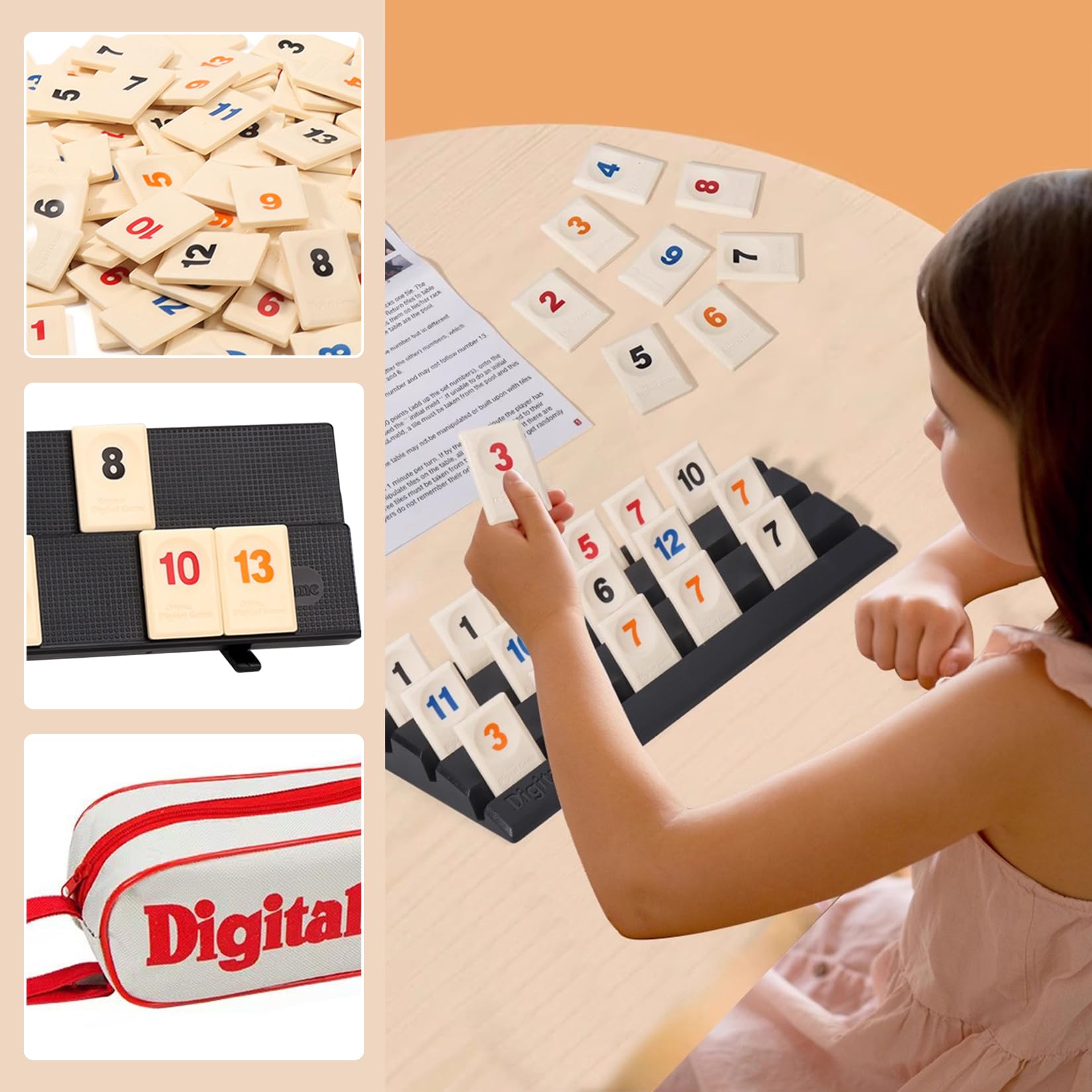 106 Piezas Minni con 4 Estantes Juego Rummy Clásico con Estuche Portátil Set de Viaje para la Familia Juegos De Mesa Clásicos para Viajar y para Llevar
