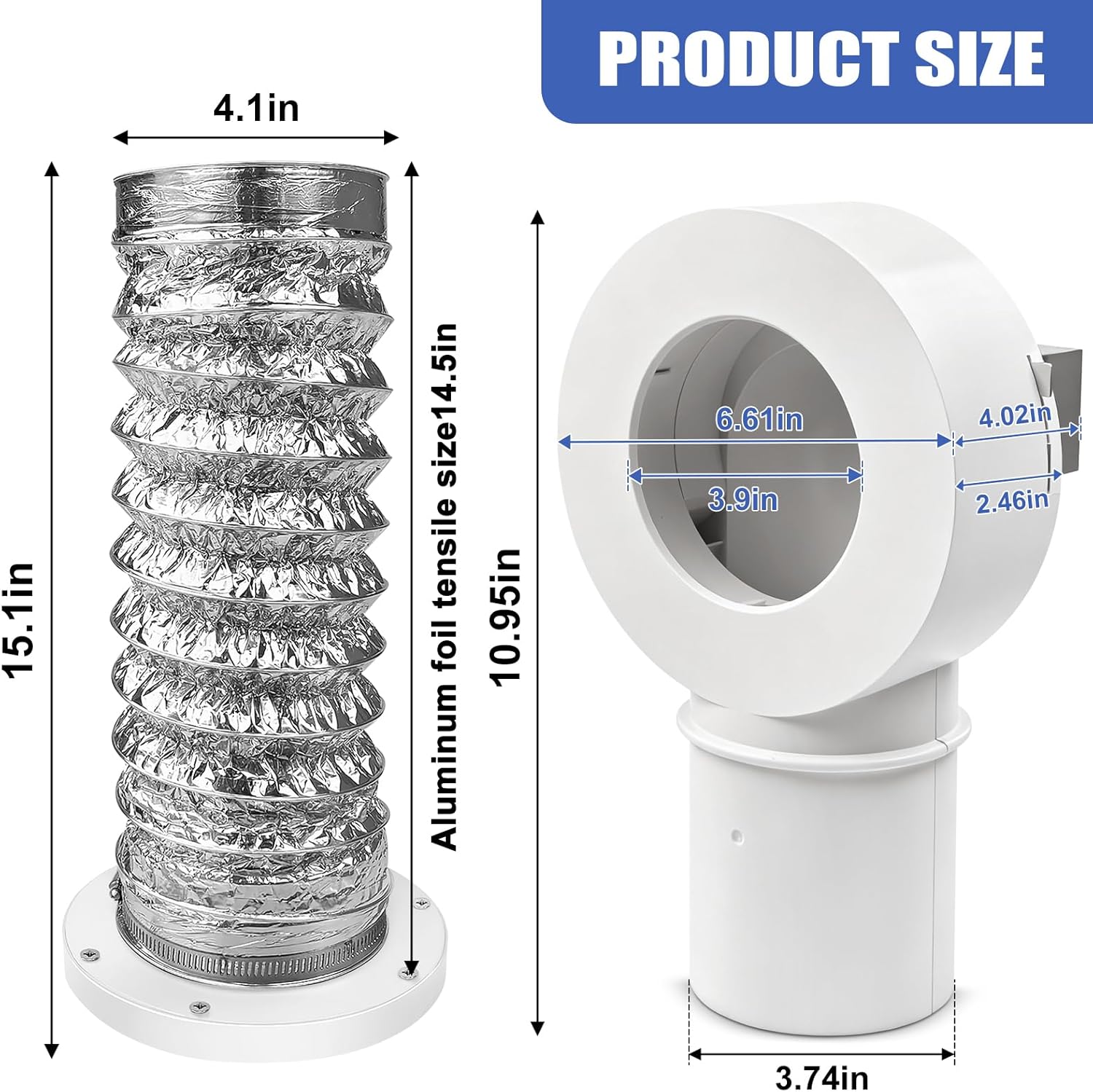 90 Magnetic Dryer Vent Coupling, 4 inch Hose, Strong Magnetic Self-connection, Easy Disconnection & Installation, Airtight Sealing, White, Plastic, 1 Count - Image 3