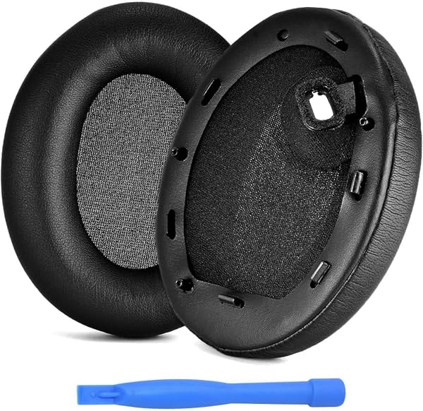 Repuesto de almohadillas para audífonos Sony WH-1000XM4 con cancelación de ruido de MMOBIEL - Almohadillas de cuero proteico - Repuesto - Negro