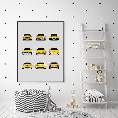 Miniatura 6 de Chevy Corvette Generations Inspired Car Poster - Handmade Print of C1 C2 C3 C4 C5 C6 C7 C8 - Yellow, 11x14" Satin Print (Unframed) - Perfect Gift