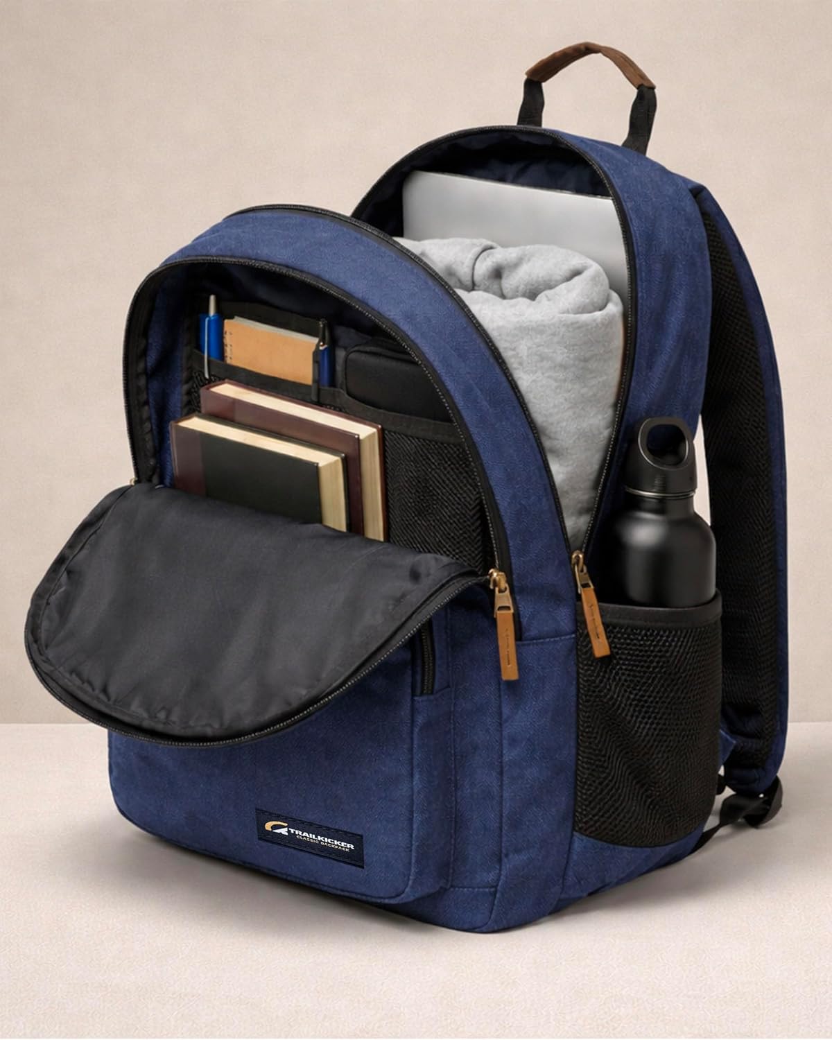 TRAILKICKER Classic Carry-on Travel Backpack, Laptop Backpack with Padded 17 inch Laptop Sleeve, Multi Pocket College Backpack, Casual Daypack Backpacks - Navy - Image 5