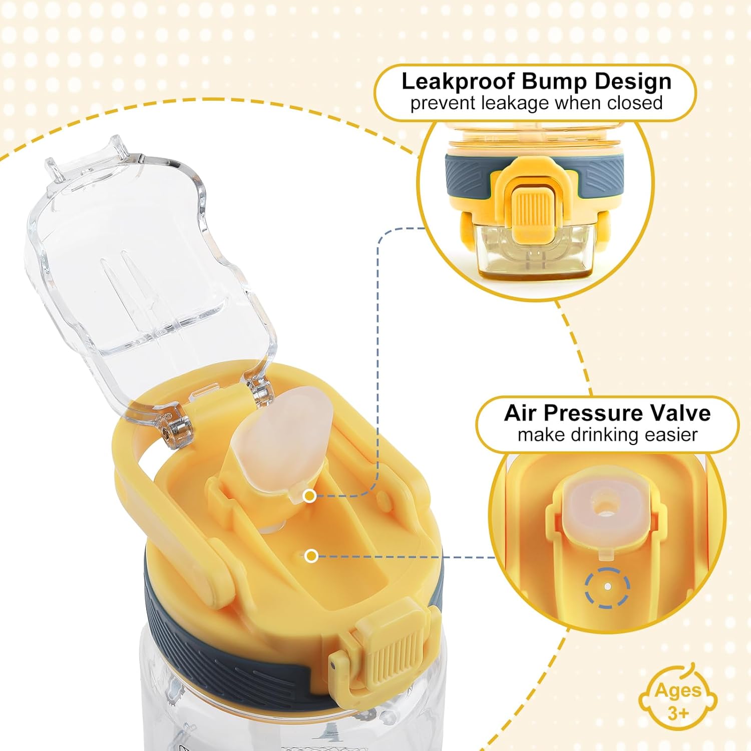 Kids Water Bottle for School, 16 Oz Plastic Water Bottle with Silicone Spout and Pop-Up Cover, BPA Free & Dishwasher Safe (Excavator/Shark) - Image 3