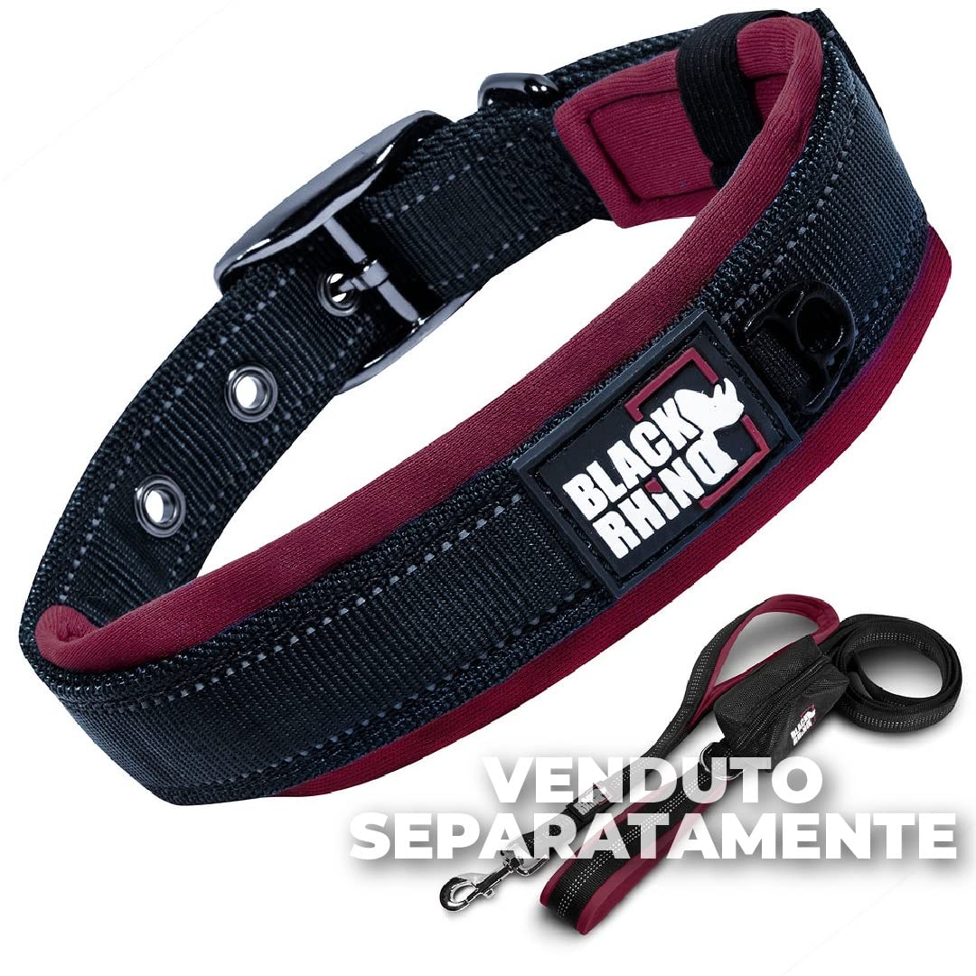 Black Rhino - Collare per cani imbottito in neoprene ultra morbido, per tutte le razze, confortevole, resistente, regolabile, riflettente, impermeabile (XL, Bordeaux/Nero)