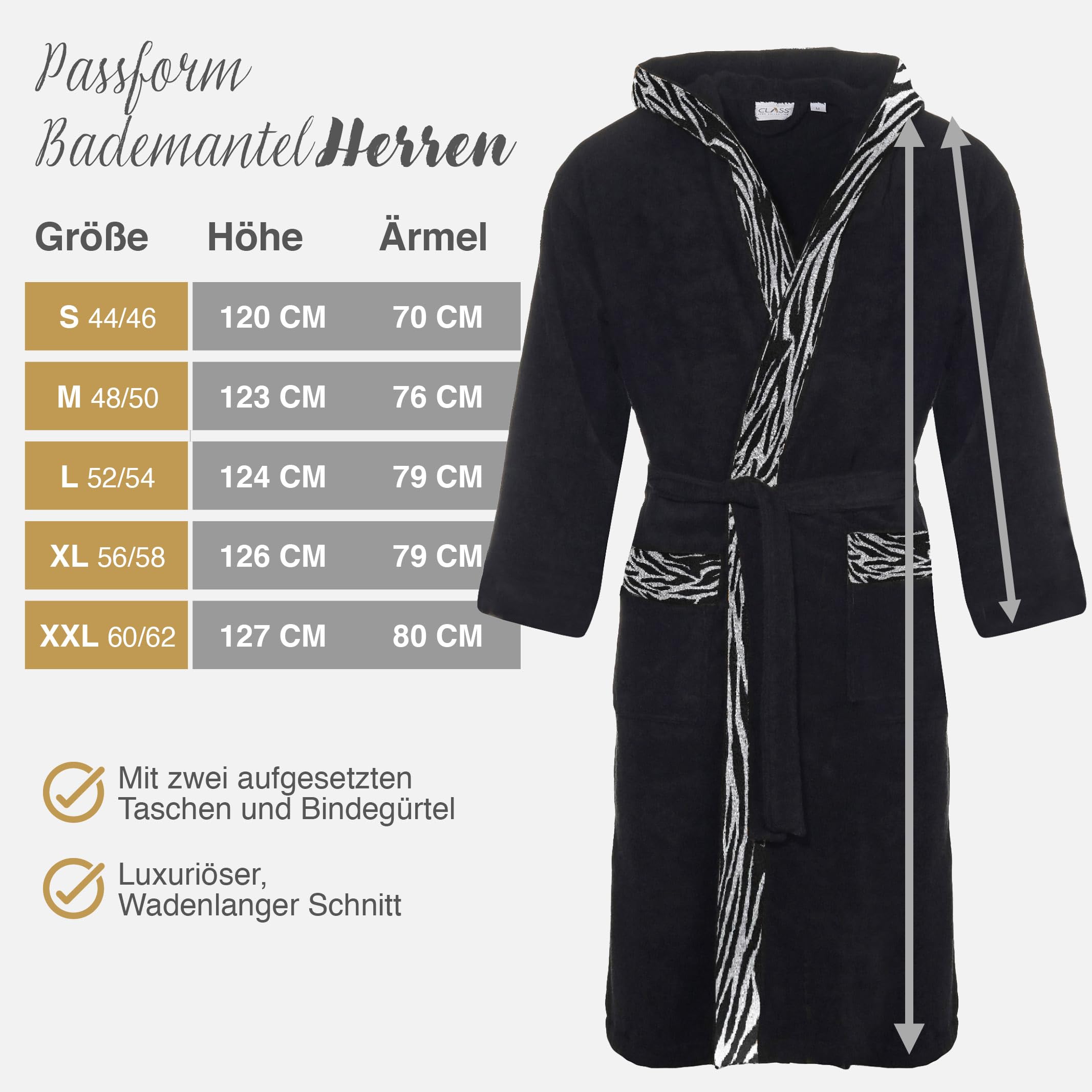 Class Home Collection Bademantel Damen & Herren mit Kapuze – 100% Baumwolle Frottee, weich & saugfähig – OEKO-TEX Leopard Schwarz Zebra