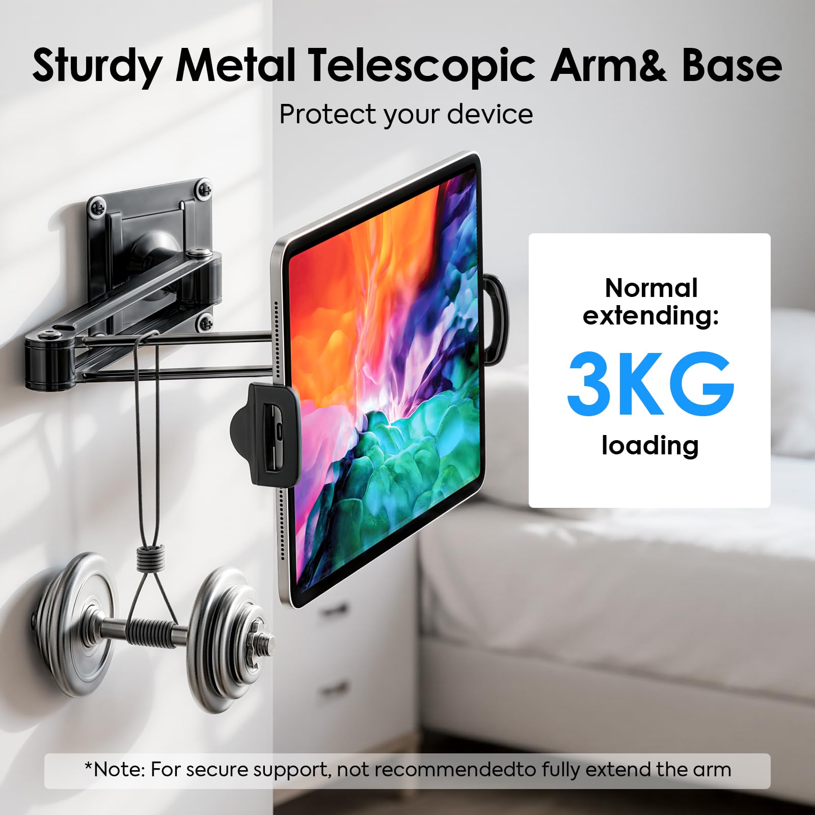 MoKo Soporte para Tablets Universal, Soporte para Tabletas Plegable y Extensible para Teléfonos y Tabletas de 4,7"-14", Soporte de Pared Ajustable 360° para Cocina, Gimnasio, Oficina, Aula, Negro