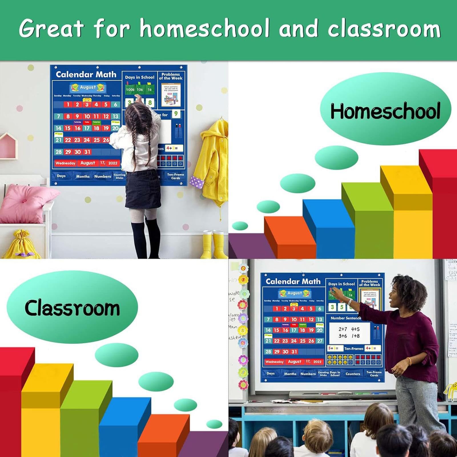 Calendario Matematico Quotidiano Attività Con Materiali Modulari | Cartellone Con Tasche Per La Classe Per Bambini Ragazzo Insegnante Genitore Vacanza Classe Casa Scuola Materna Elementare