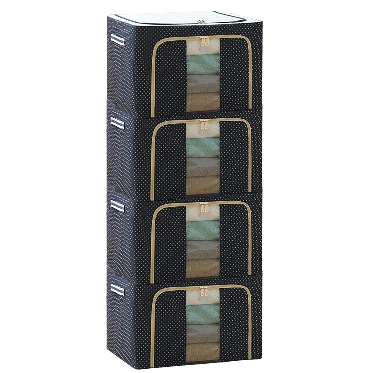 COZY CORNER 66 LTR Foldable Steel Frame Cloths Zip Organizer Bag and Oxford Fabric Storage Living Cover Boxes For Wardrobe Shelves Clothes, Sarees, Bed Sheet, Blanket, Cosmetic Organizer(PACK OF 4)-image-19