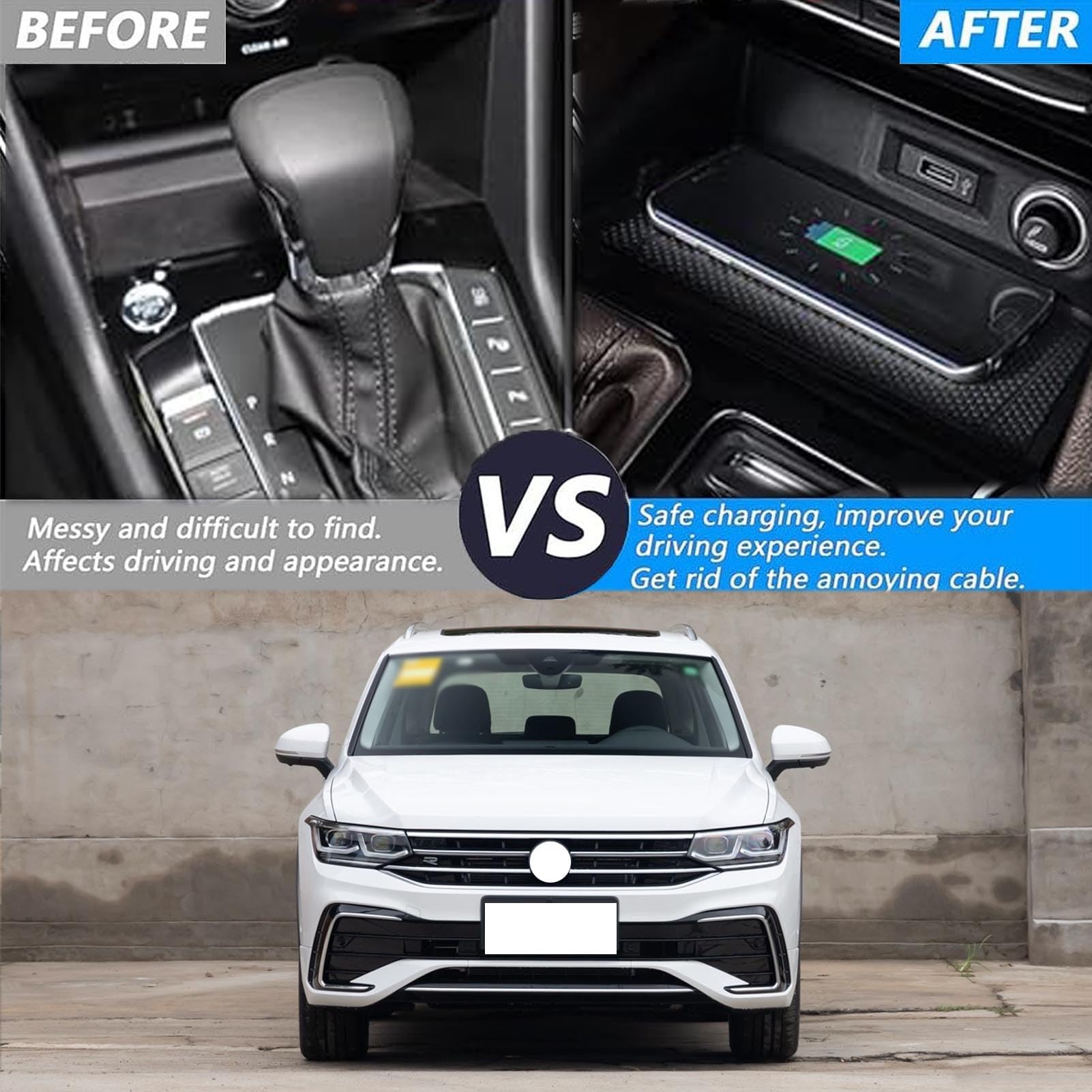 CenNa Caricatore Wireless Auto per Volkswagen Tiguan (2017 2018 2019 2020 2021 2022 2023) Accessorio per Tutti I Modelli con Ricarica Rapida Wireless da 15 W, Regalo per La Famiglia