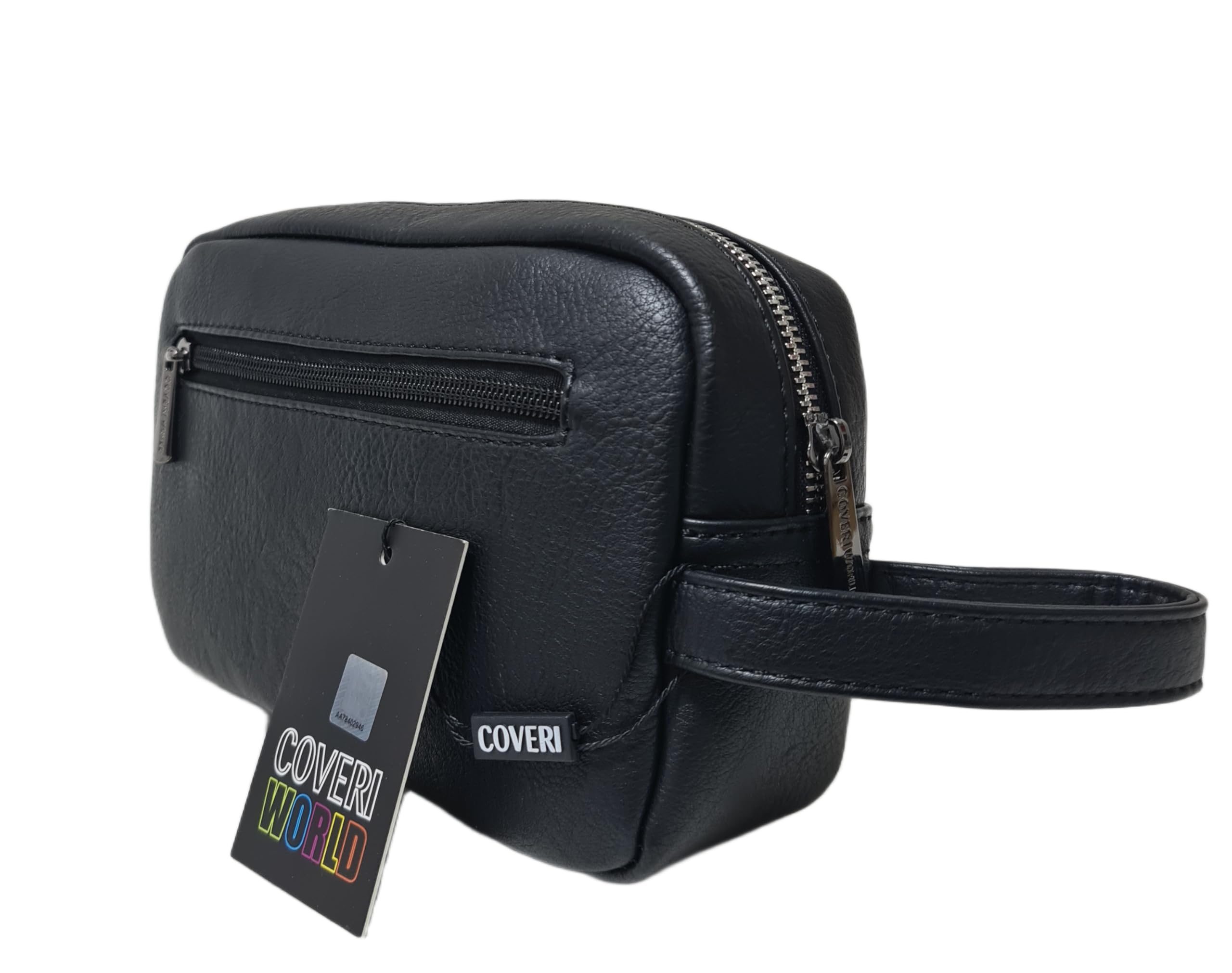 COVERI COLLECTION Borsello a Mano in Pelle Sintetica, Colore Nero e Marrone, con Manico, Tasche Interne e Chiusura con Cerniera, Dimensioni 22x7x14 cm Art. 4862