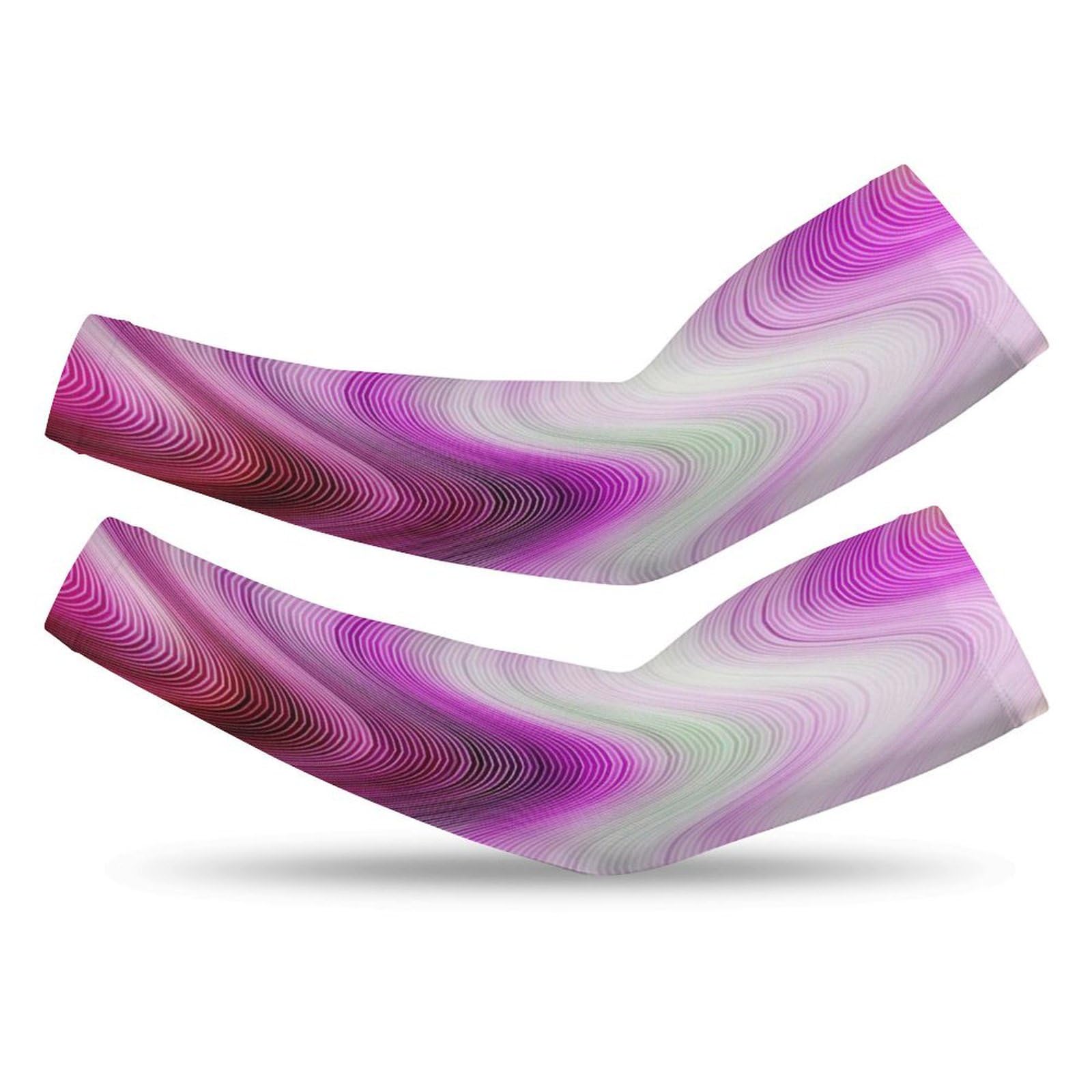 Xmkltbz 1 Pair Cooling Arm Sleeves, Unisex Warmer Spandex Sports Cover Uv Sun Protection for Cycling Golf Running L Print Colorful Wavy Striped Pattern Purple White Turquoise Red Gradient