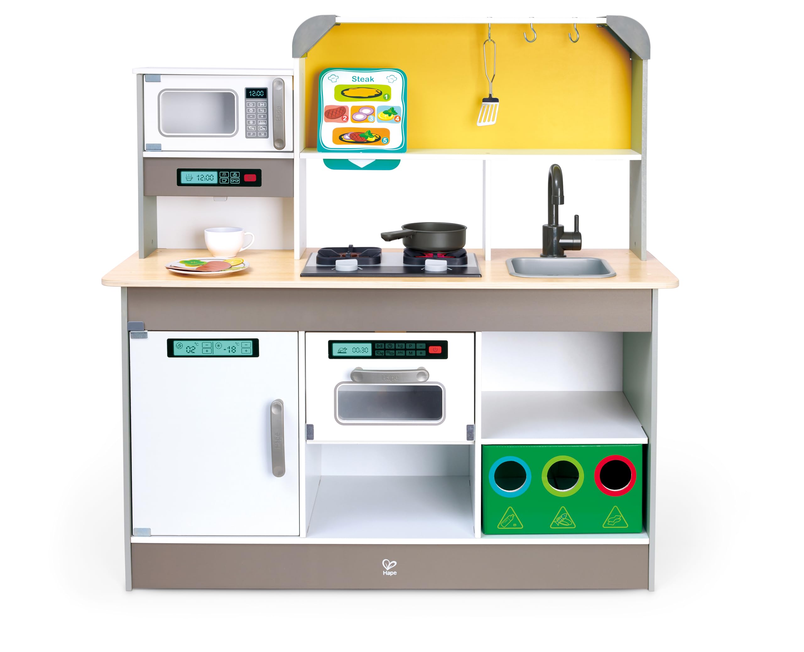 Hape Deluxe Spielküche mit Mikrowelle - Holz Kinderküche, Spielküche mit Zubehör, Herd, Backofen & Spüle, Fördert Rollenspiel & Kreativität, für Kinder ab 3 Jahren