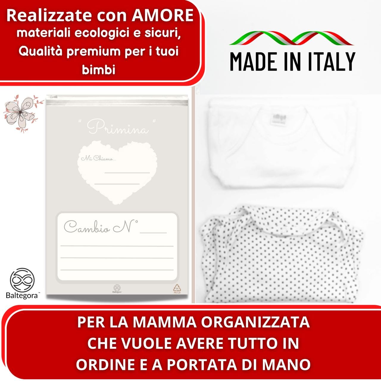 Primina -10 Bustine Corredino Neonato Ospedale - Prodotto Italiano - Sacchetti Borsa Parto Neonata con Cartolina Nascita e Pennarello
