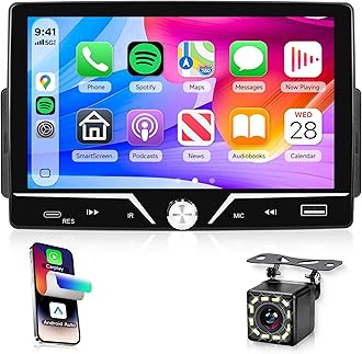 Rimoody Single Din Car Stereo Carplay Android Auto, 1 Din Radio with Bluetooth 5.0, 7" Touch Screen, Car Audio Receiver with Backup Camera, EQ, Steering Wheel Control, USB &Type-C, FM, Mirror Link