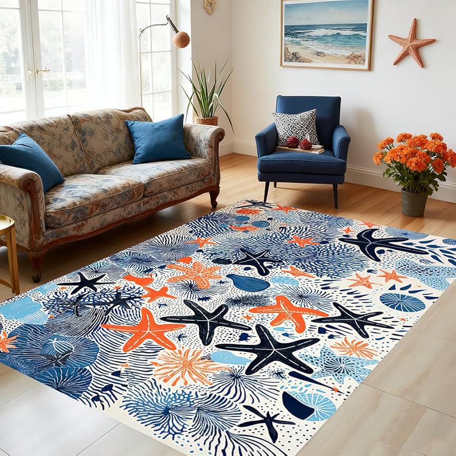 Amazon.com: Lxdecao Blue Orange Starfish Coral Coastal Beach Theme