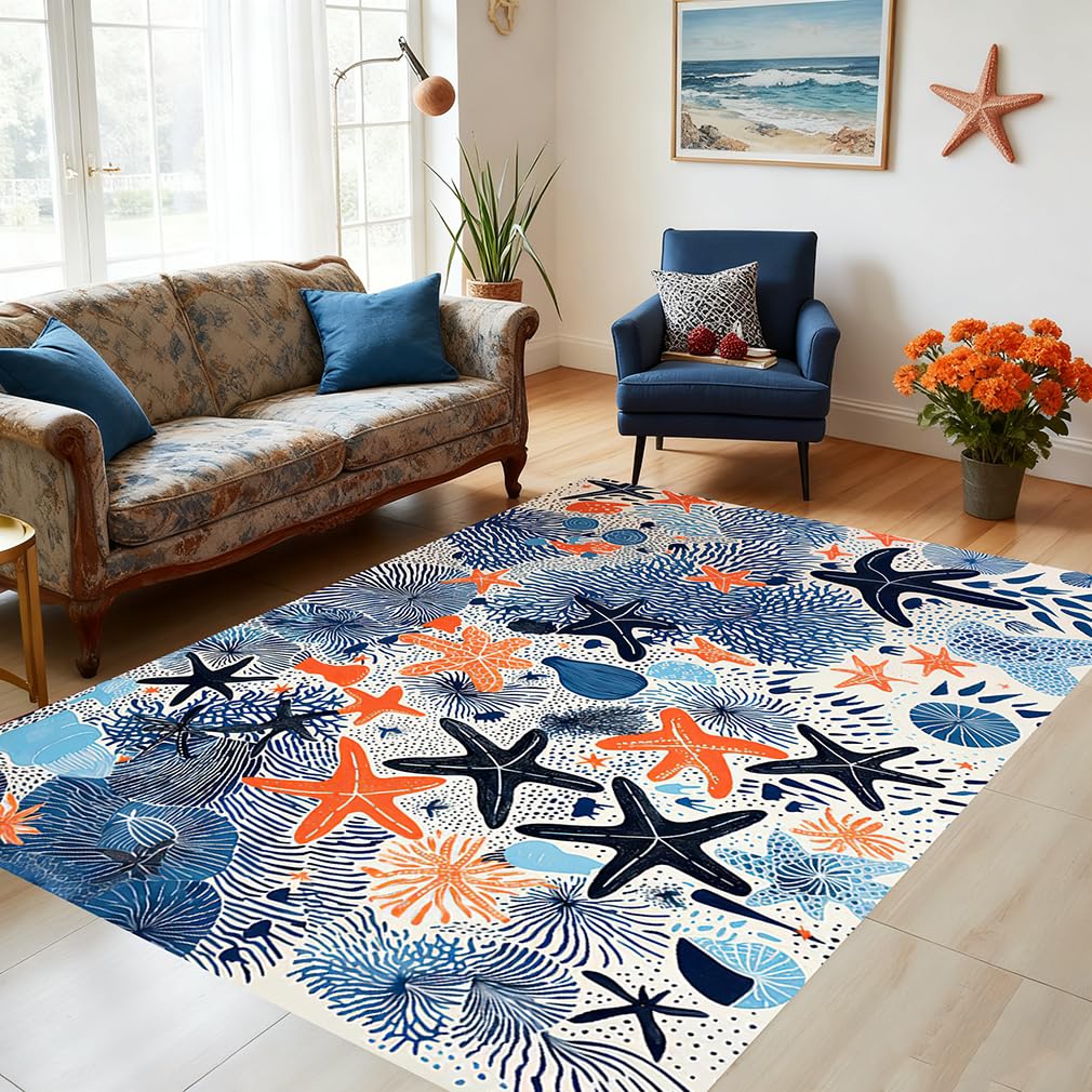Amazon.com: Lxdecao Blue Orange Starfish Coral Coastal Beach Theme
