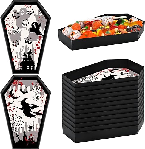 Miniatura 1 de Bandeja de ataúd de papel de Halloween de 12.2 x 8.46 pulgadas, 16 piezas, estilo horrible