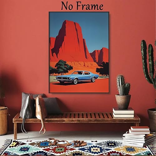 Miniatura 2 de Arte de pared de montaña del desierto, póster vintage azul para automóvil, imágenes de paisaje del suroeste de la naturaleza, desierto, arte de