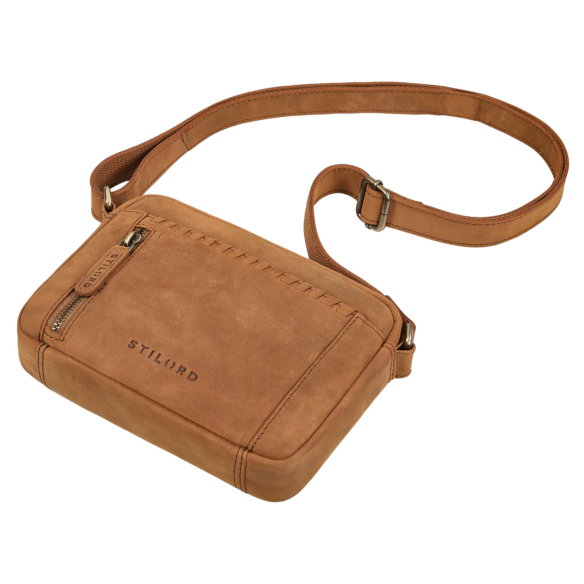 STILORD Marisa Bolso Bandolera Mujer Pequeño Cuero Boho - Bolsa de Hombro Estilo Crossbody Bag en Piel Auténtica con Cremallera para Colgar para Cada Día Color:Tan-marrón-Oscuro