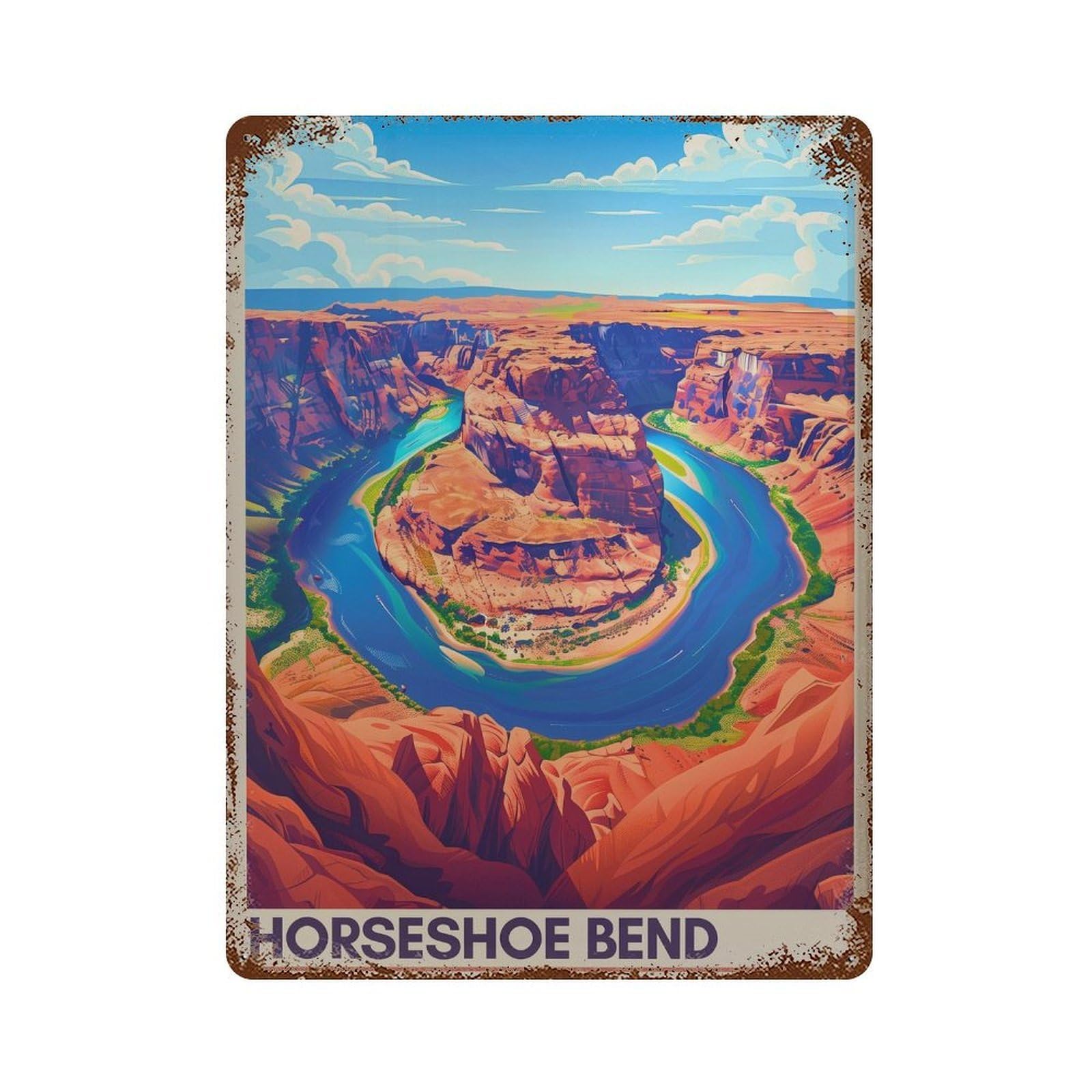 xiaoxiaoshen Horseshoe Bend Arizona Travel Illustrated Wall Decor Art Metal Tin Poster Modern Home Decor Art Home Bar Shop Decorations Vintage Sign 40x30cm