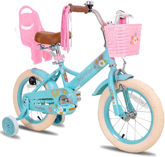 JOYSTAR Little Daisy Enfants Vélo pour 2-7 ans Filles avec roues d'entraînement Doll Bike Seat & Frein avant 12 14 16 Inch Princess Girls Vélo avec Panier & Les flux