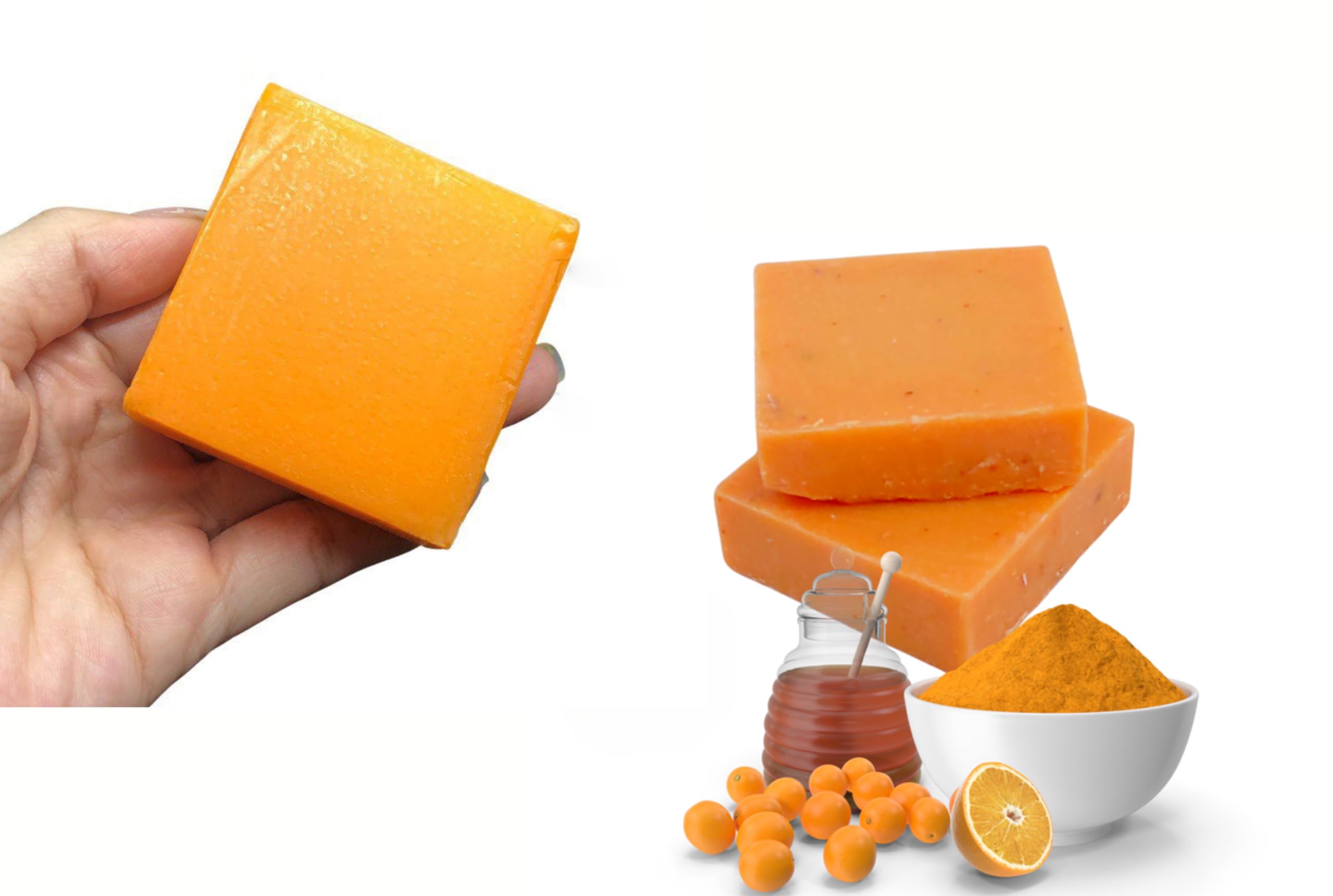 Yeahgoshopping Turmeric and Orange Honey Soap Bar for Sensitive Skin, Gentle Face and Body, Cold Process Vegan Thailand Handmade Soap - One Bar 2.2 Oz