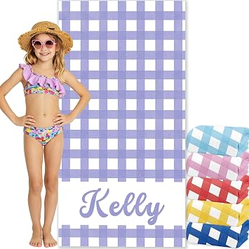 Personalized Beach Towel with Name for Adults & Kids, Custom Sand-Free Lightweight Striped Pool Towel, Customized Quick-Dry Absorbent Beach Towel Gift for Travel Summer Vacation