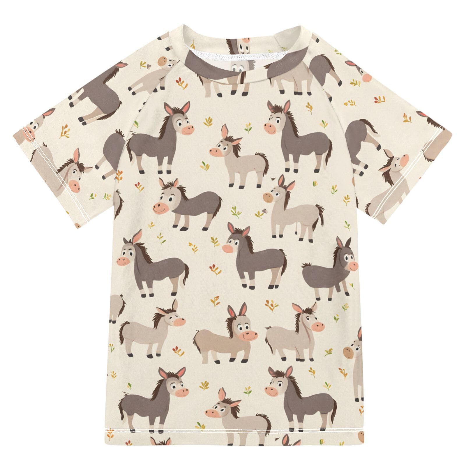 ALAZA Kids Rash Guard Boys Toddler Swim Shirts Short Sleeve Donkey Print UPF 50+ 3T