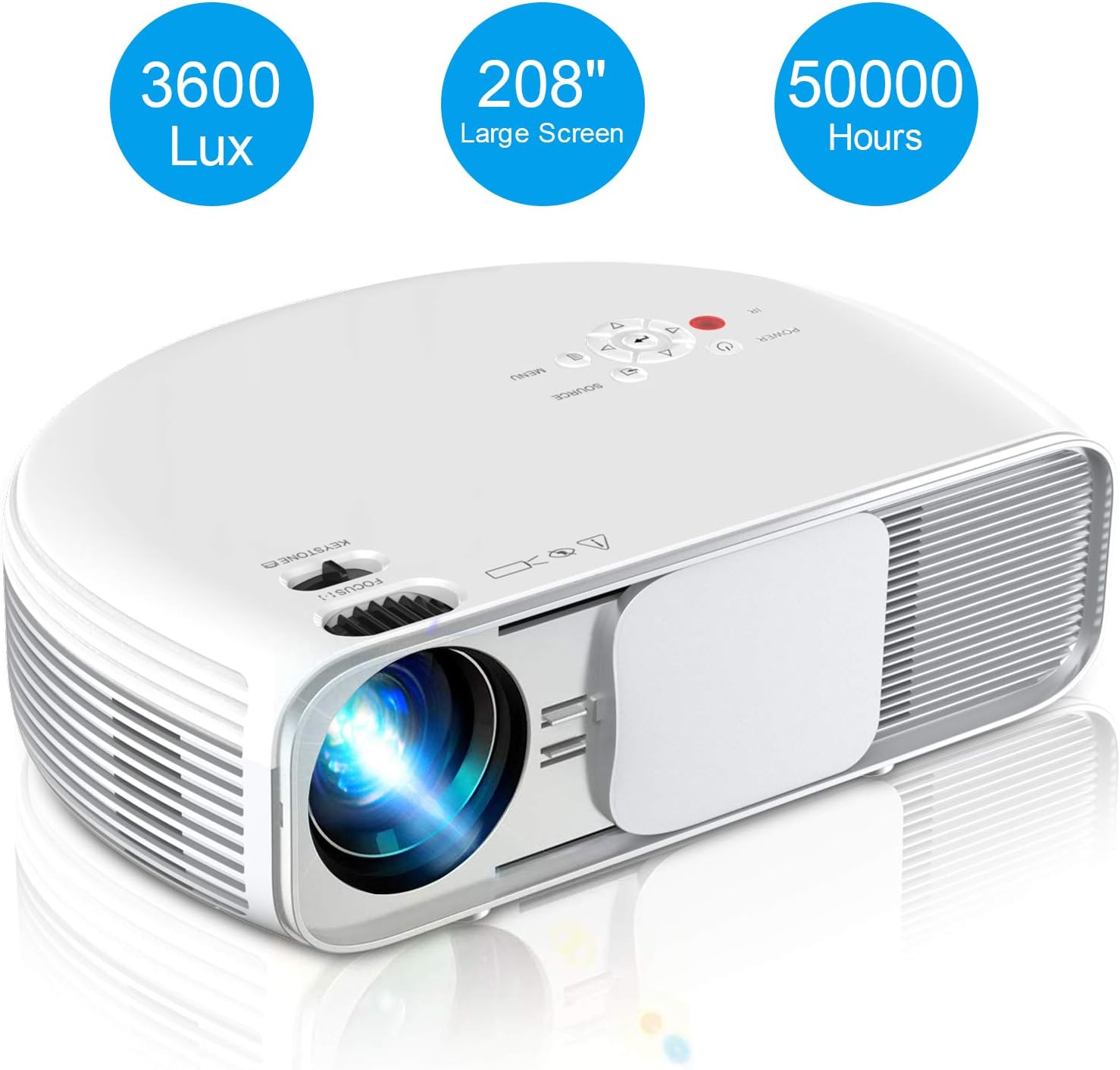 Video Projector, iBosi Cheng Home Theater Projector LCD Portable Projector 1080P Full HD Projector with 3600 Lux, 208" Large Screen, Support with HDMI USB VGA Ports for TV Box Laptop Smartphones