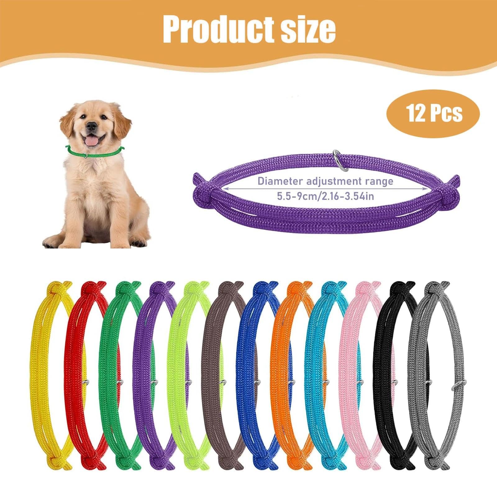 dinghaole 12 Pcs Puppy ID Collars, Whelping Collars Adjustable Puppy ID Bands, Soft Nylon Kitten collars with Safety Buckle - Image 2