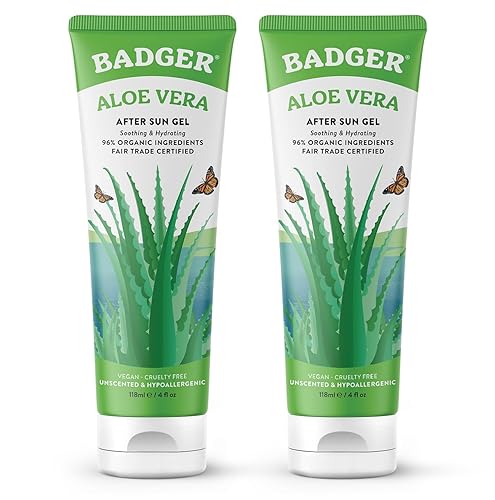 Badger Gel de aloe vera para aliviar quemaduras solares, comercio justo y cuidado orgánico después del sol, gel de aloe vera calmante puro y disponible en Yaxa Peru