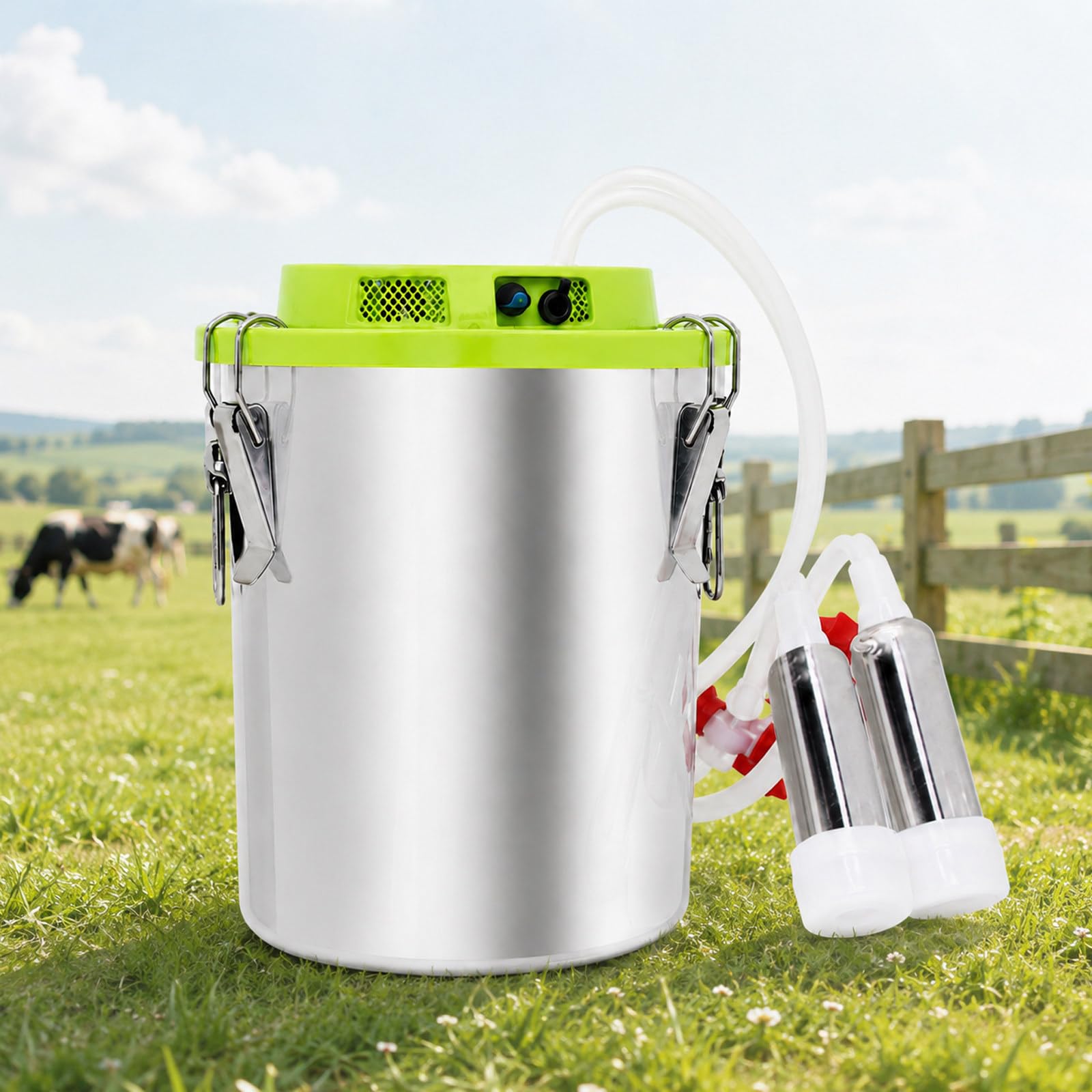 richigblosmum Portable Cow Milking Machine for Cows & Goats, Integrated Goat Milker Machine with 8L/12L/16L Stainless Steel Bucket, 48W Pulsation, Auto Stop, Easy Carry for Farm Use Cow-12L