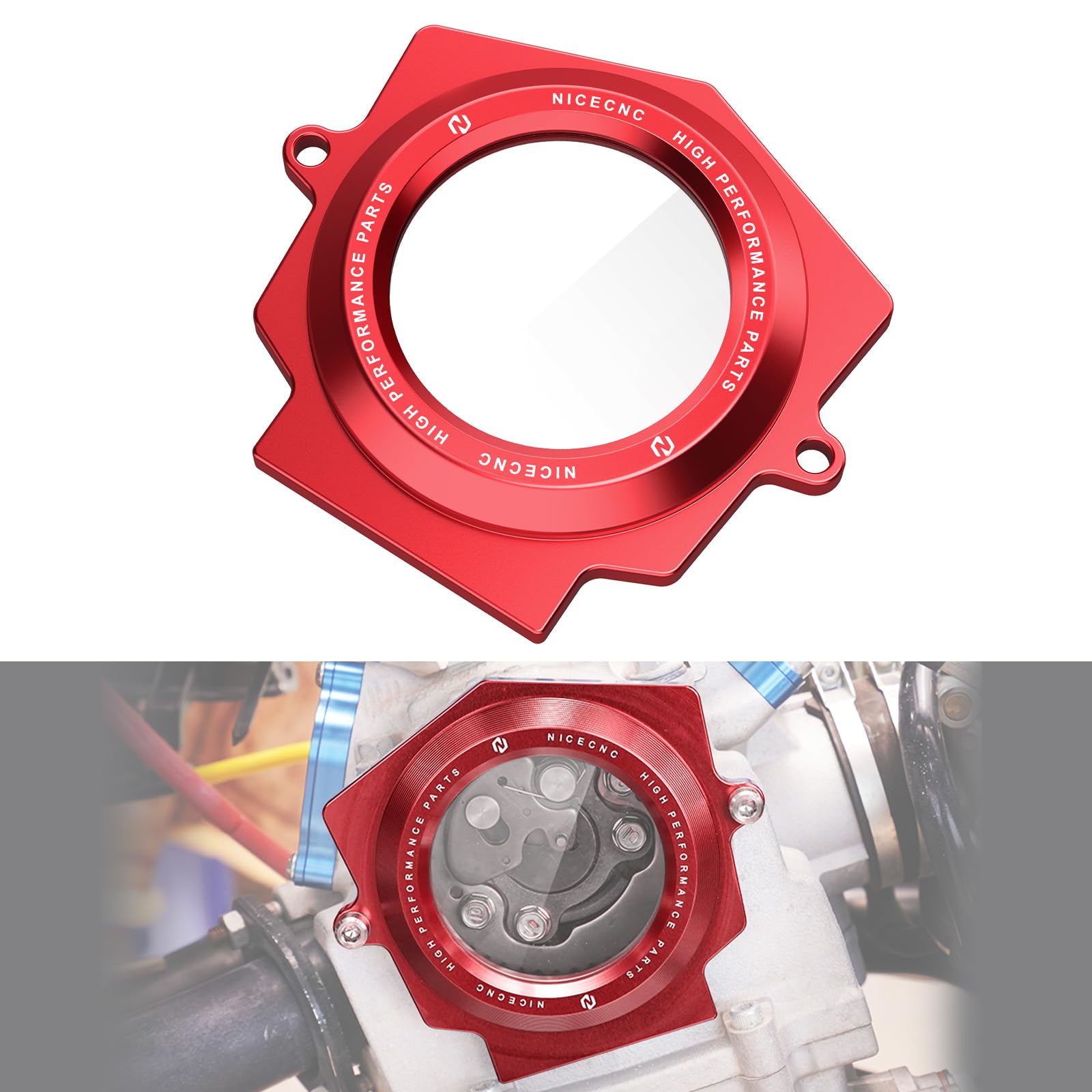 NICECNC Couvercle d'arbre à Came Transparent en Alliage d'aluminium Rouge Compatible with Yamaha Raptor YFM 700 2006-2024, Raptor 700 R 2009-2024, Raptor 700 SE 2009-2024
