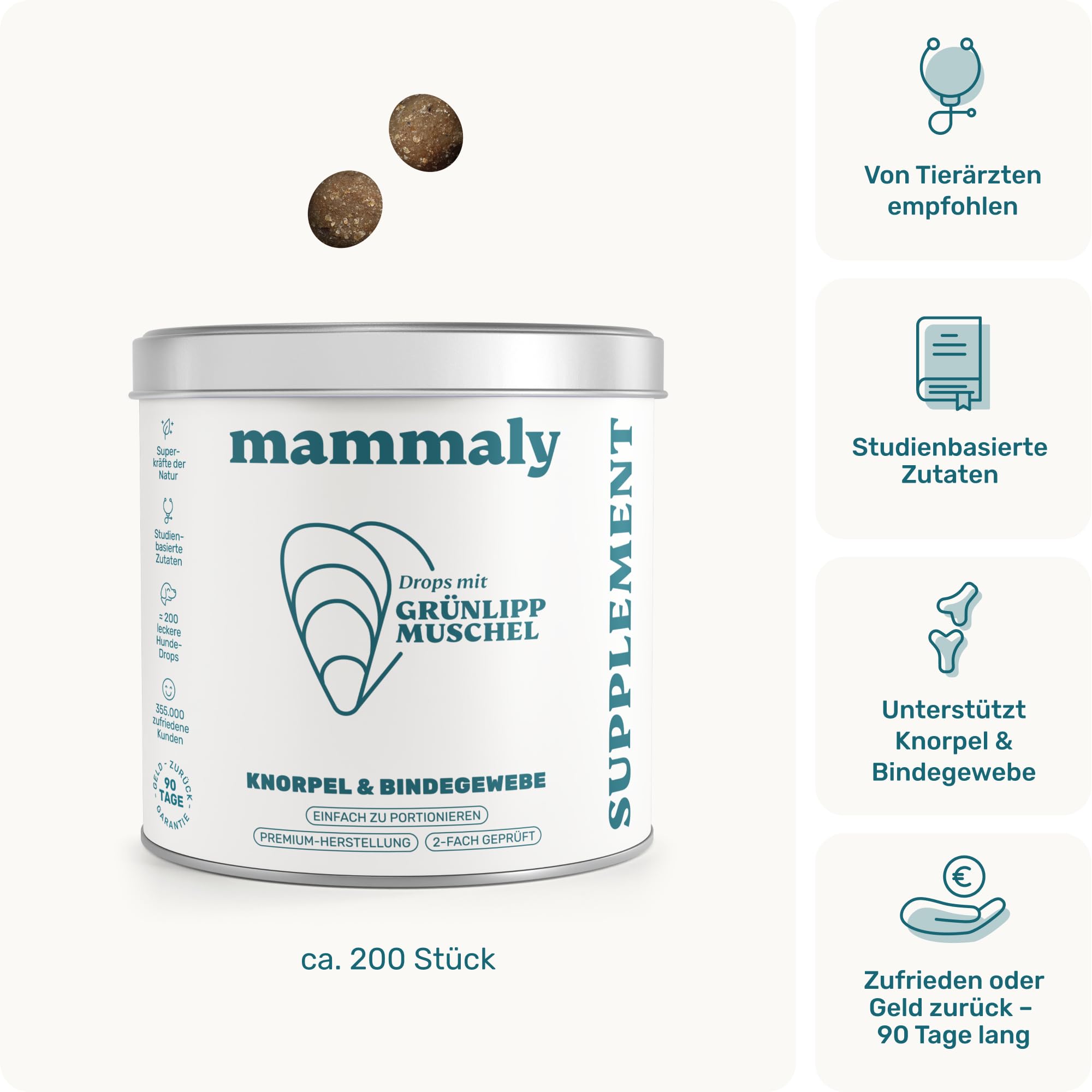 Grünlippmuschel Hund die Gelenktabletten von mammaly - ca. 200 Snacks für Hunde (340g) - Kann positiven Beitrag bei Arthrose leisten - Alternative zu Tabletten, Kapseln & Grünlippmuschelpulver