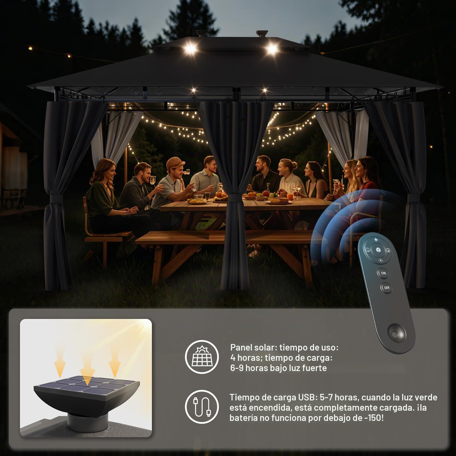 Devoko Cenadores para Jardin 3x4,Impermeable Cenador 3x4,Resistente Cenador al Aire Libre,Marco de Metal con Mosquitero Cenador,Gris