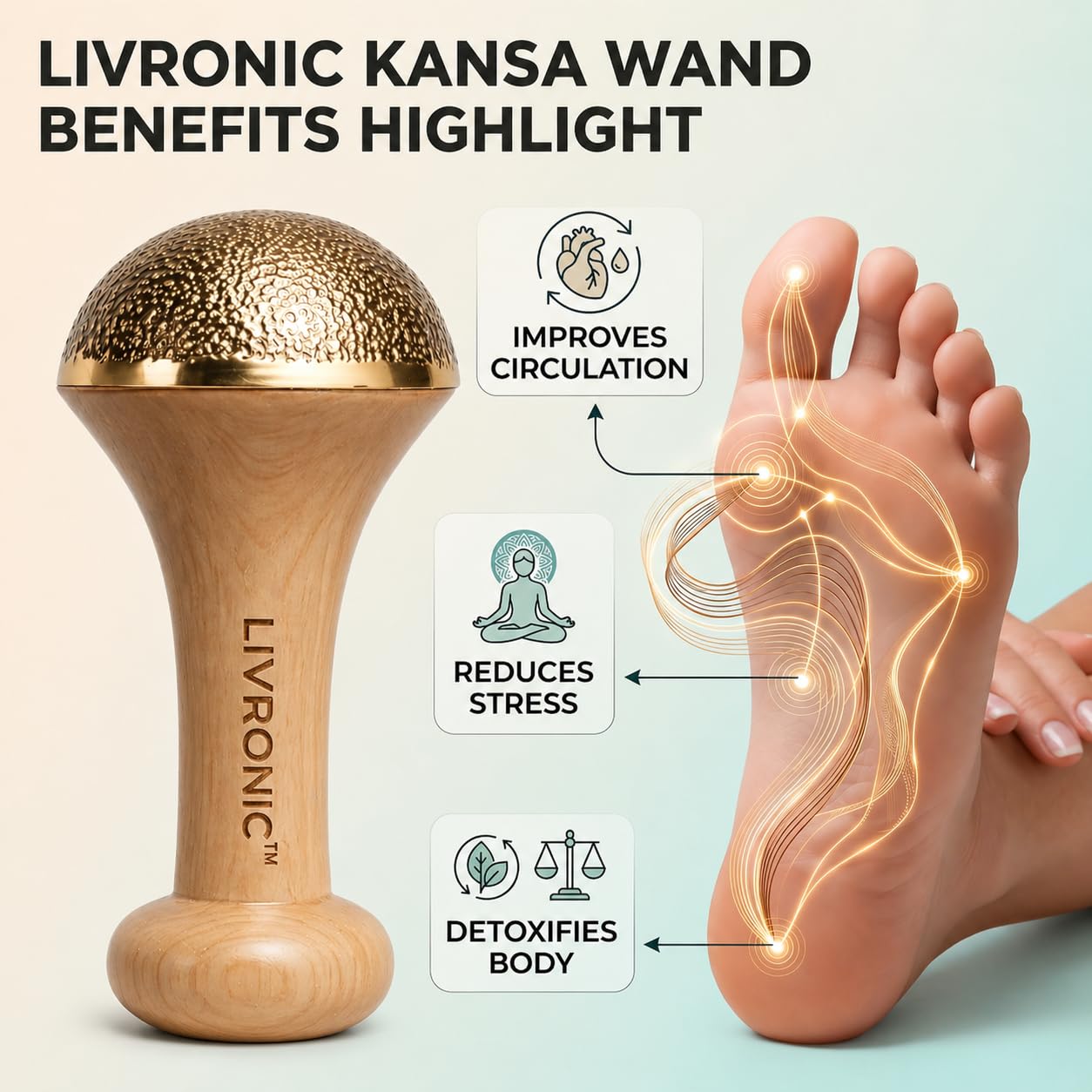 Livronic® Kansa Vati Foot Massager with Teak Wood Handle | Large Ayurvedic Bronze Kansya Vatki (Katori) | Kansa Wand for Foot Massage, Reflexology, Relaxation, Stress Relief & Daily Foot Care | Premium Swakansa Wellness Tool 2