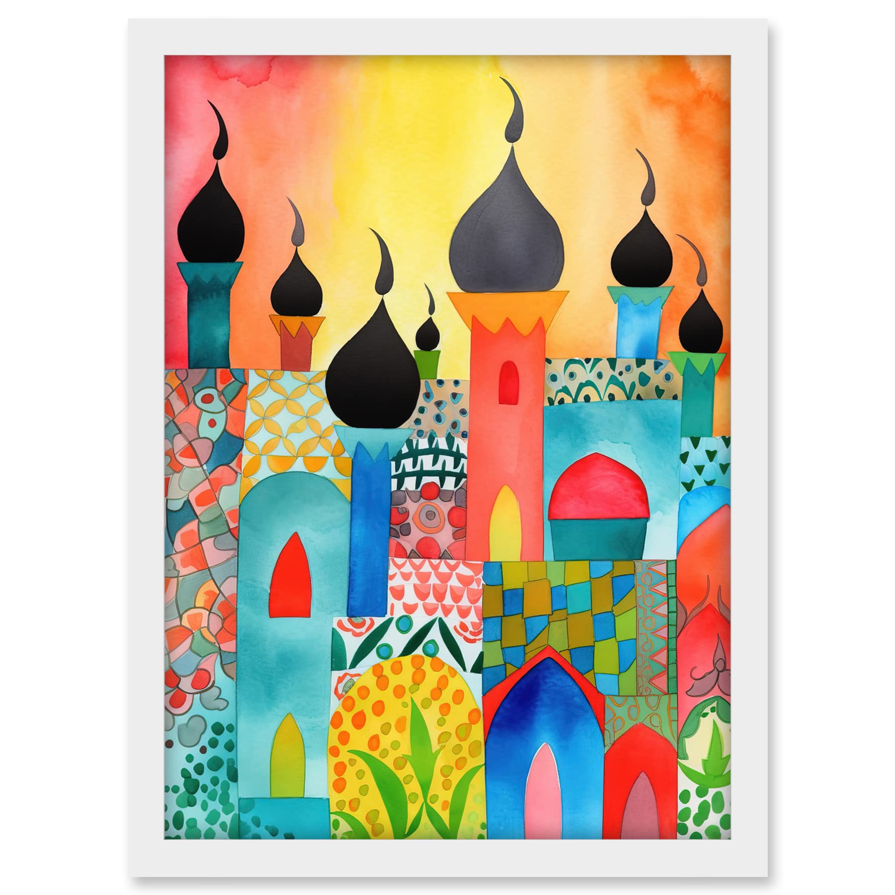 Artery8 Abstract Islamic Cityscape Folk Art Artwork Framed A3 Wall Art Print