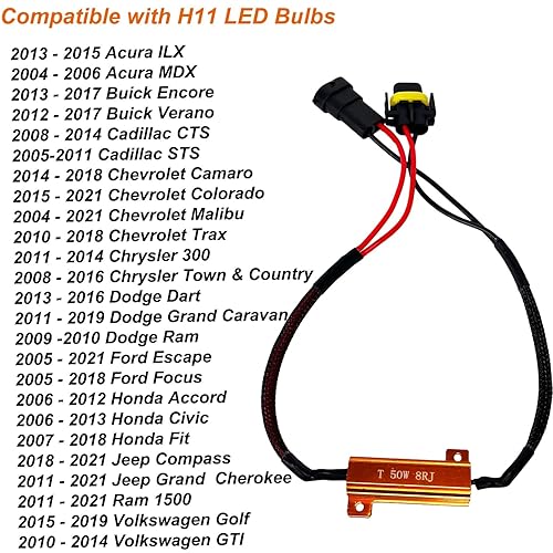 Miniatura 6 de O-NEX Kit de Resistor de Carga LED 50W 8 ohmios Bombilla de Faro Adaptador de Arnés de Relé Anti Parpadeo Decodificador de Error Cancelador de
