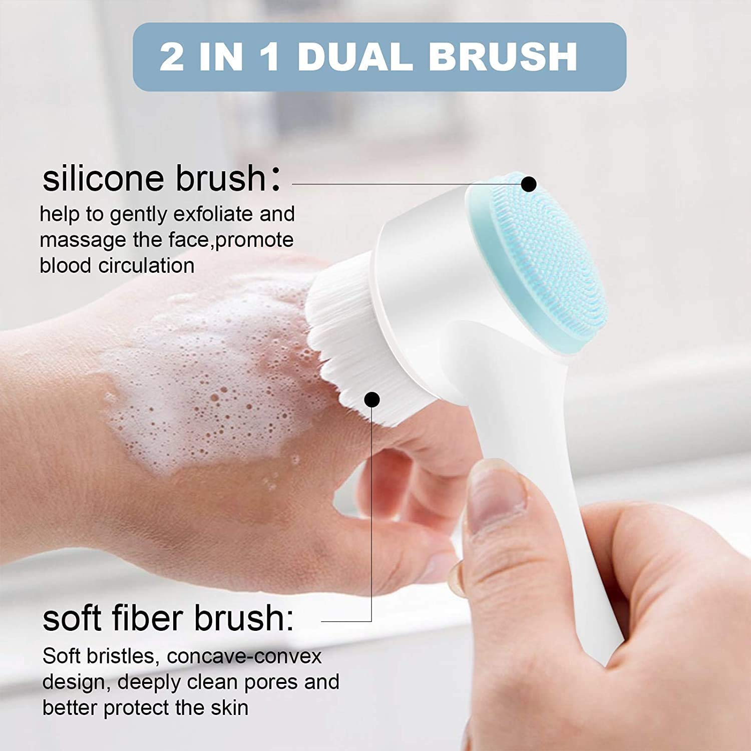Face Brush - Manual Facial Cleansing, 1Pcs Double Side Skin Care Facial Cleaning Brush, silicone facial scrubber Manual Dual Face Wash Brush for Deep Pore Exfoliation Makeup Massaging (Blue): Beauty